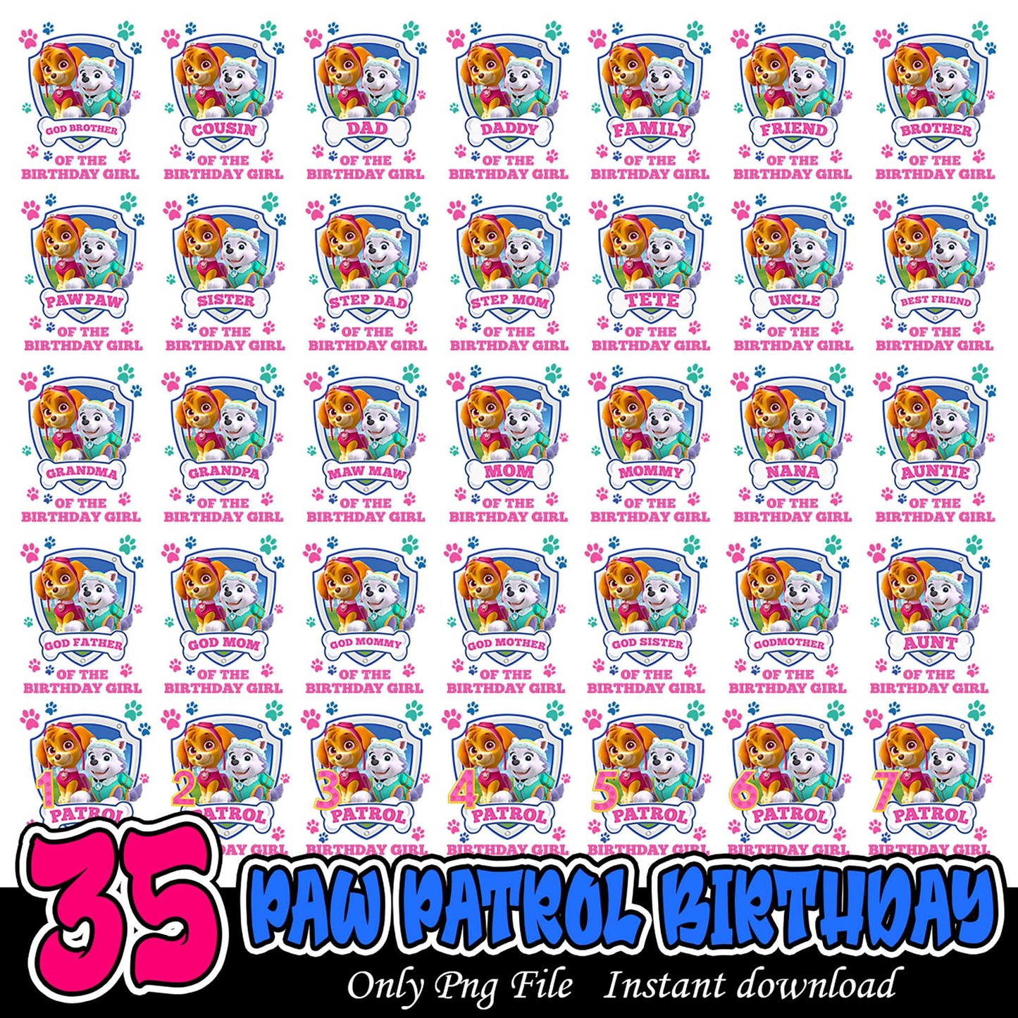 35 Paw Patrol Birthday Bundle PNG Instant Download Designs