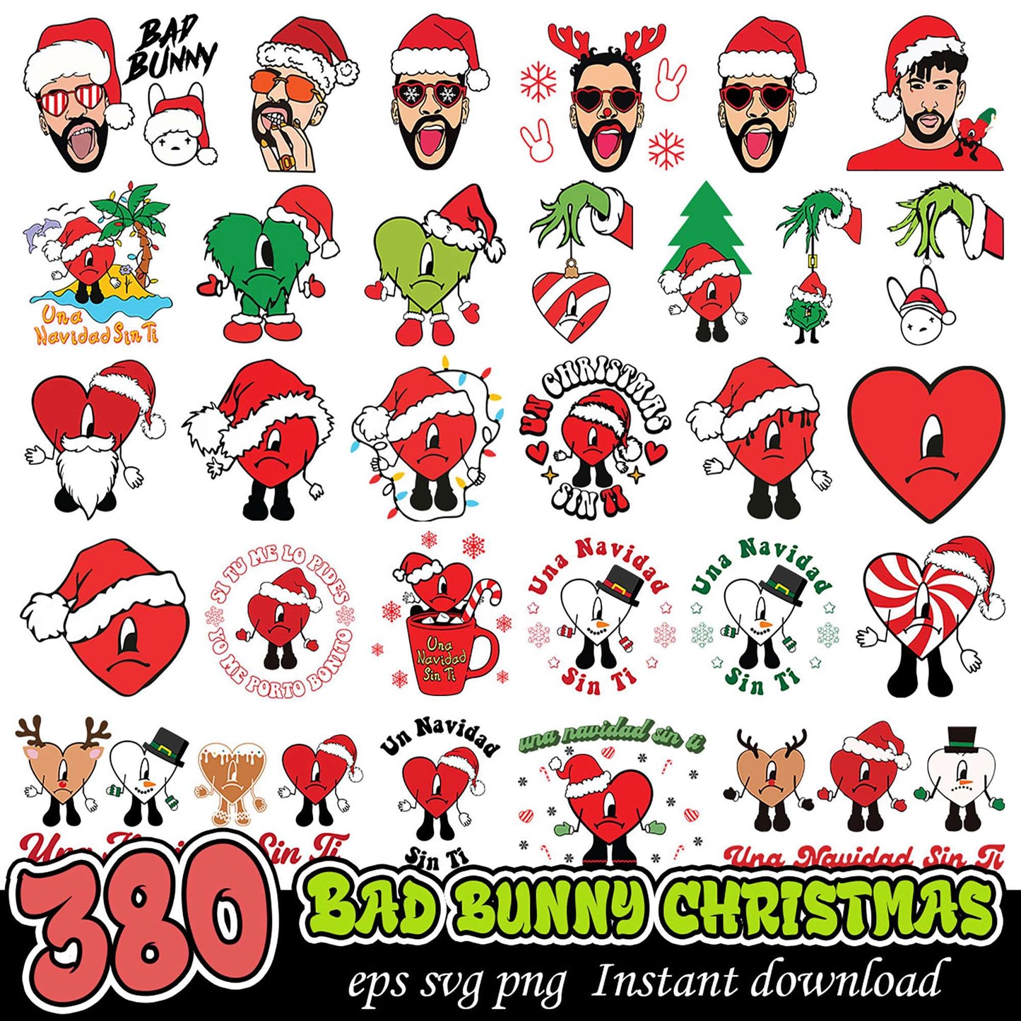 380 Bad Bunny Christmas SVG Bundle