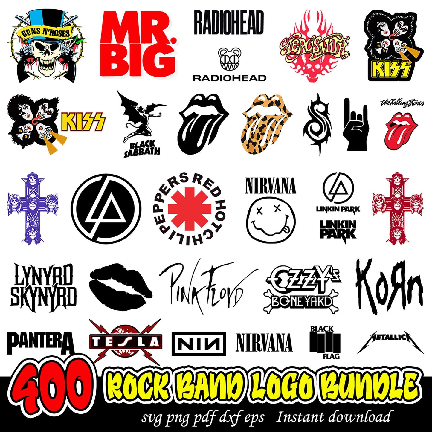 400 Rock Band Logo Bundle SVG Instant Download Art Files