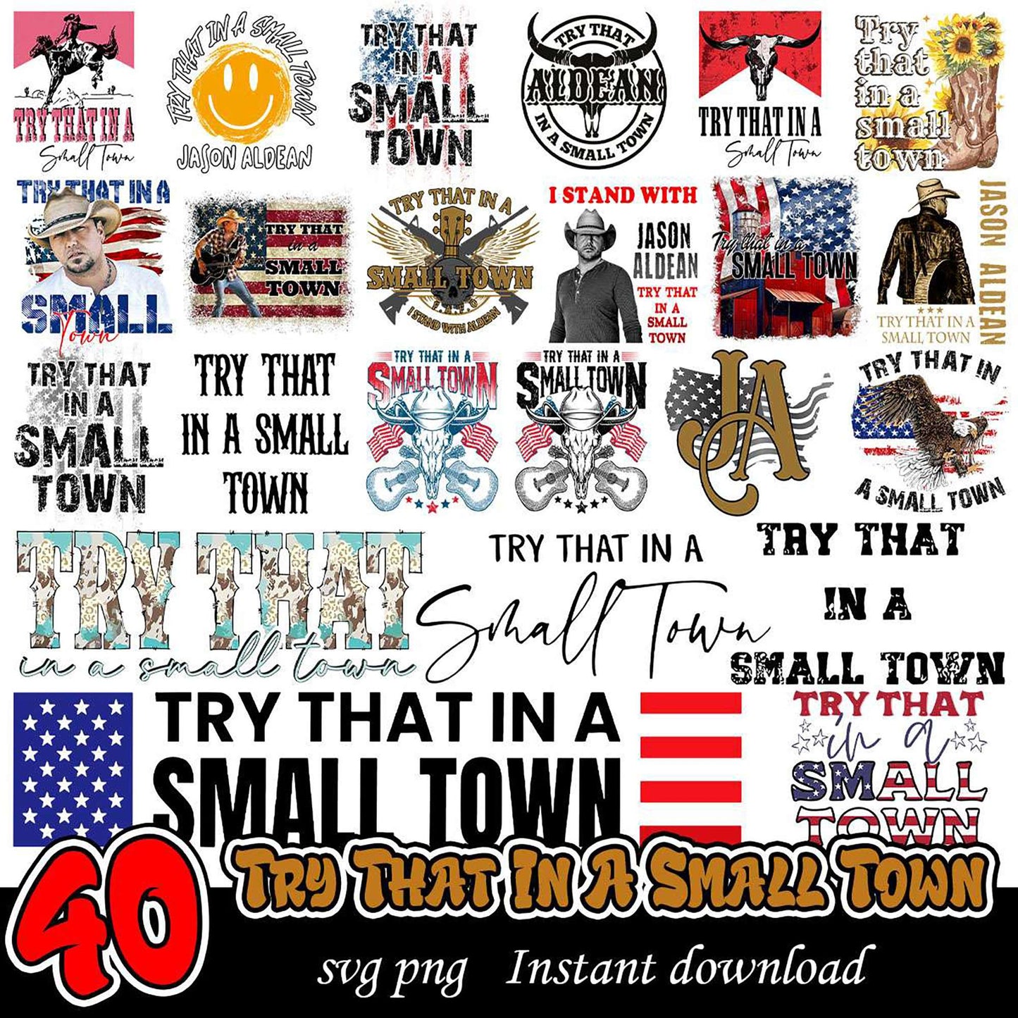 40 Jason Aldean Small Town SVG PNG Designs