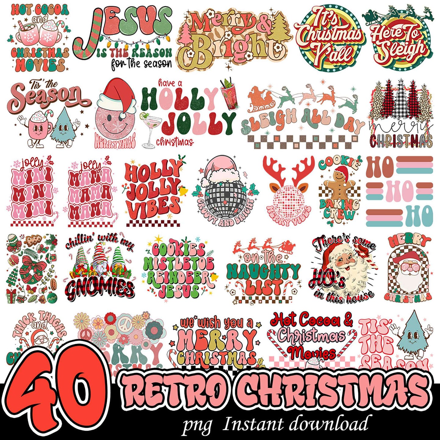 40 Retro Christmas PNG Designs