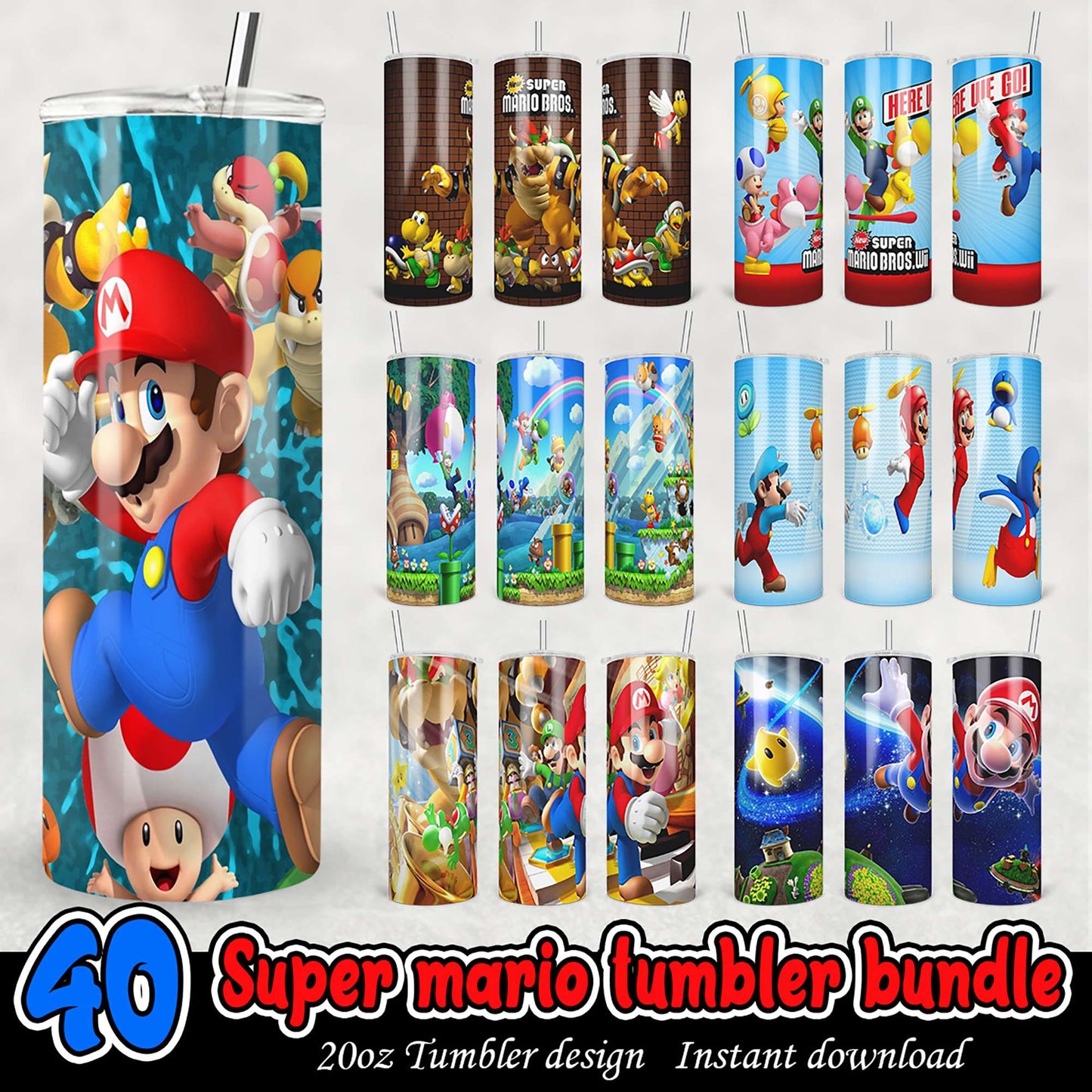 40 Super Mario Tumbler Designs PNG