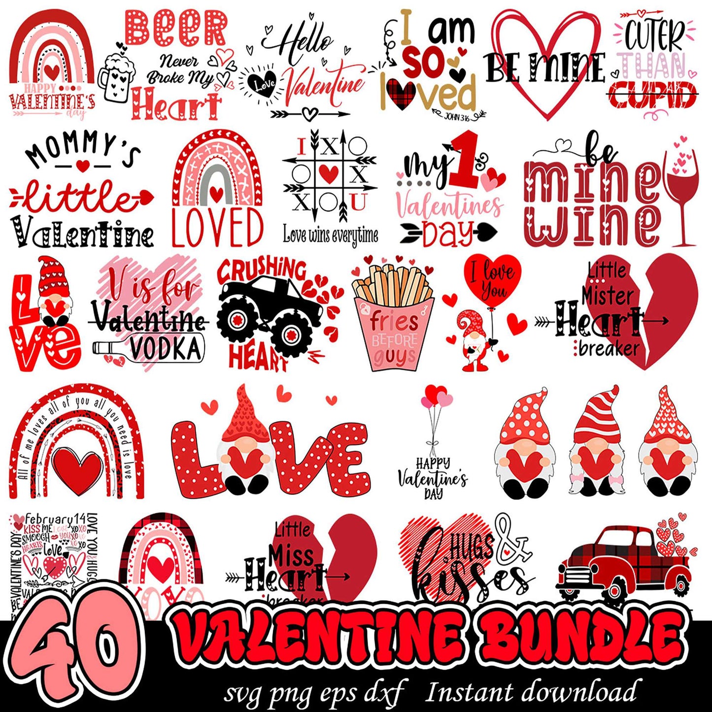 40 Valentine SVG PNG Bundle Instant Download