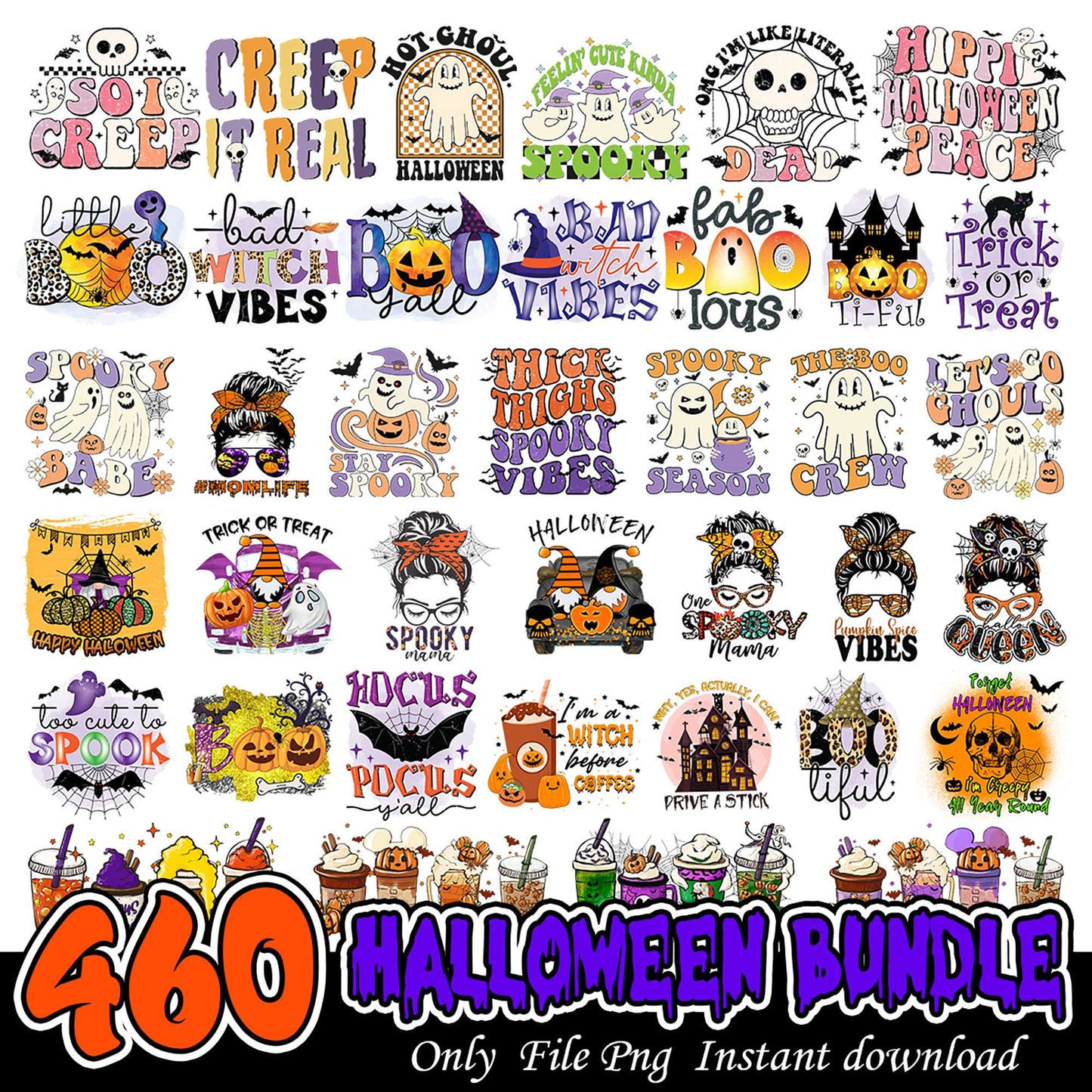 460 Halloween Bundle Instant Download PNG Designs for Fun