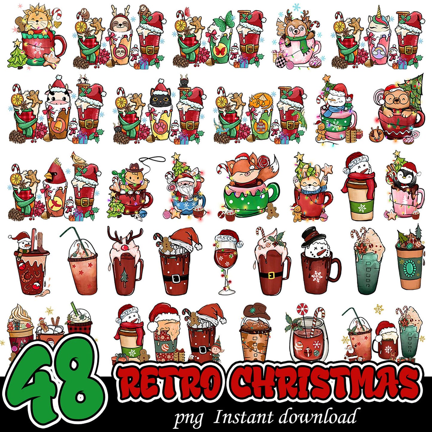 48 Retro Christmas PNG Bundle