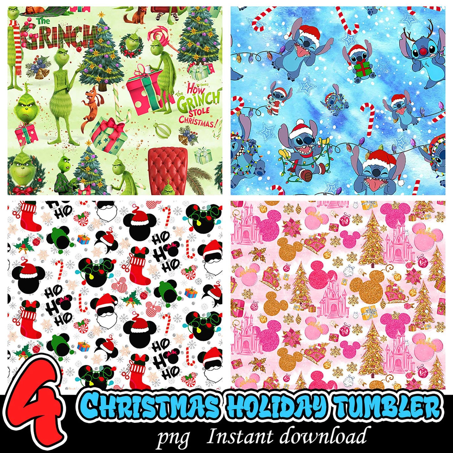 4 Christmas Holiday Tumbler PNG Designs