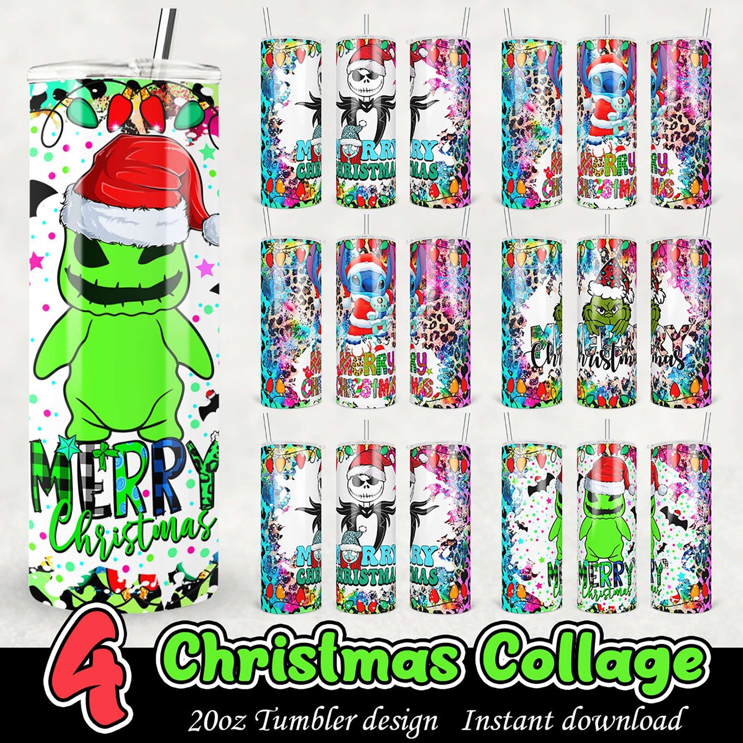 4 Christmas Tumbler Designs PNG Bundle