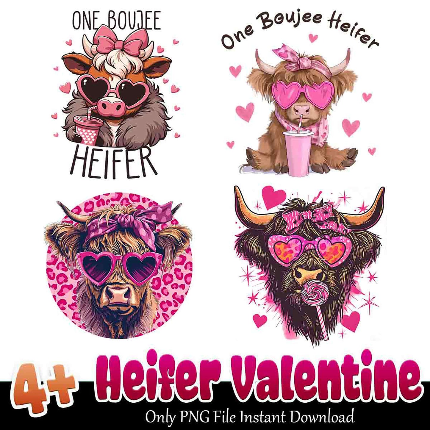 4 Cute Heifer Valentine PNGs