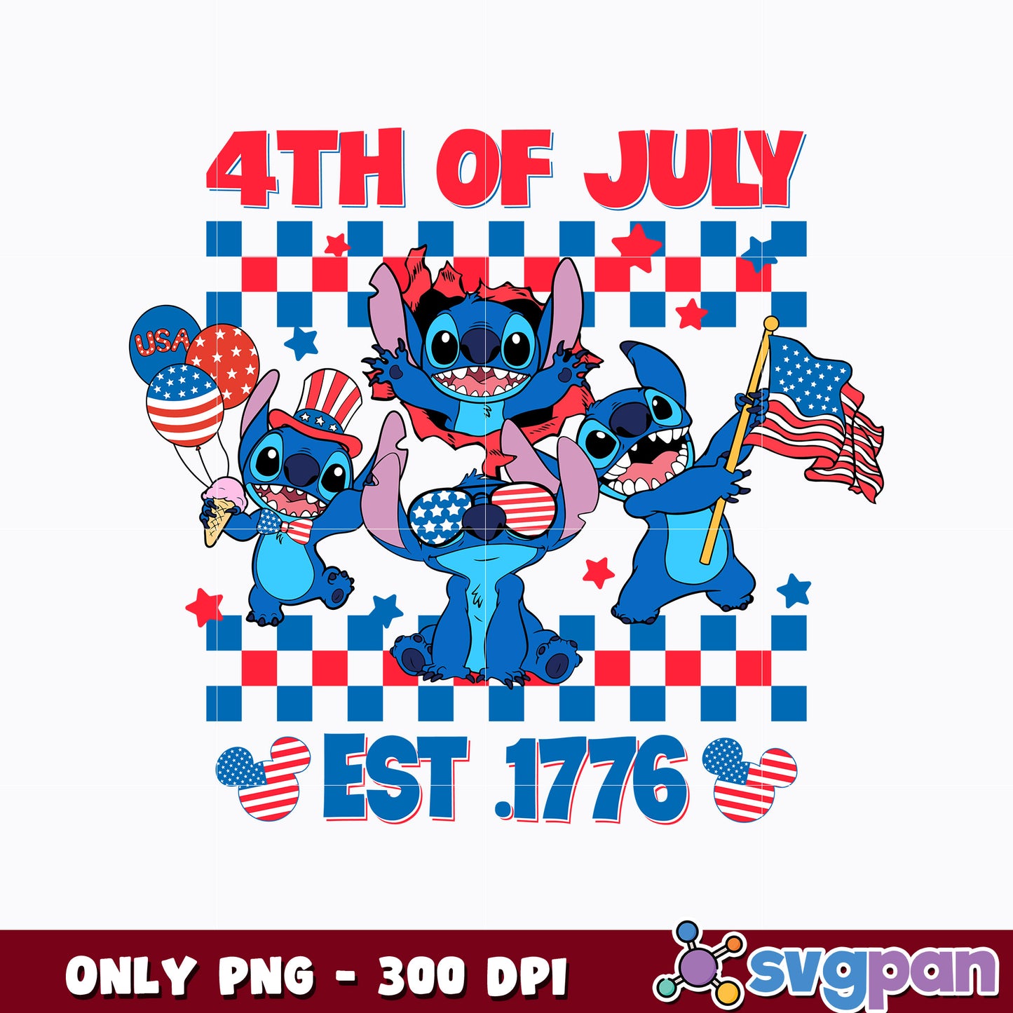 Stitch 4th Of July Est 1776 png