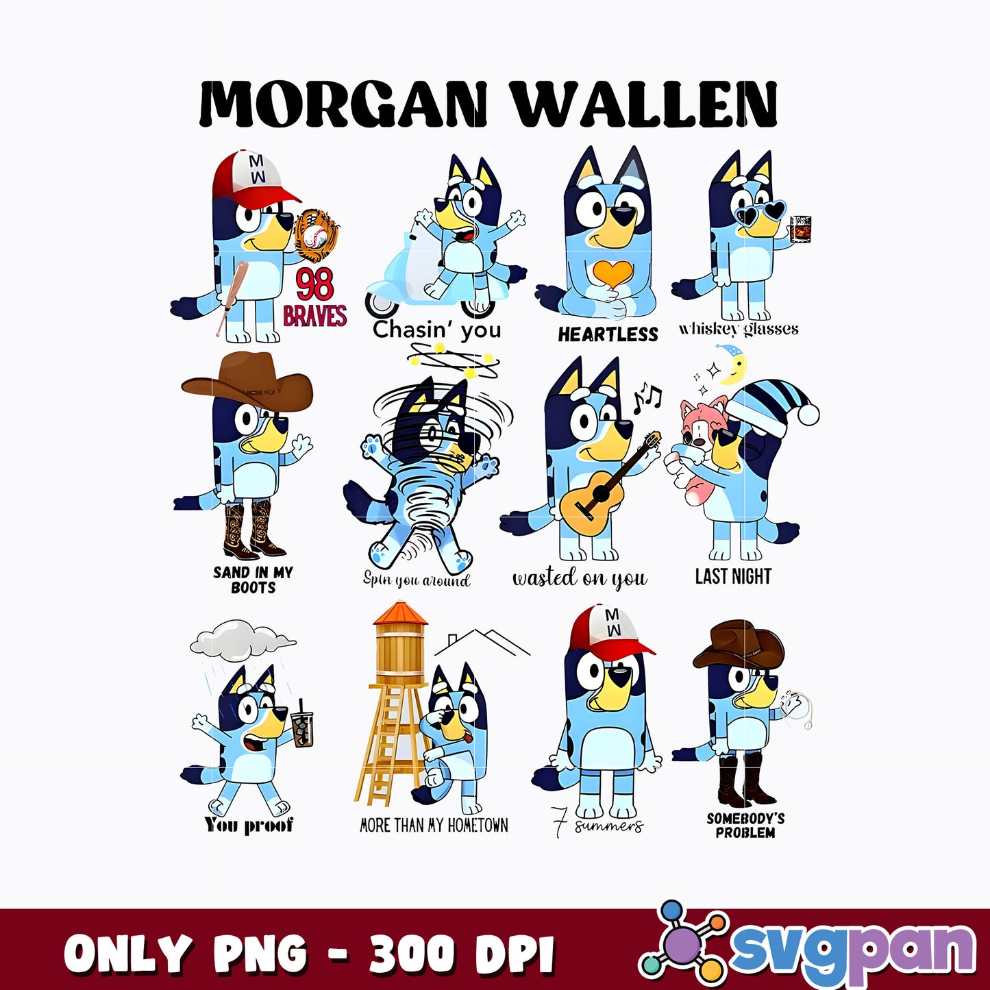 Morgan Wallen x Bluey Kids Tee png