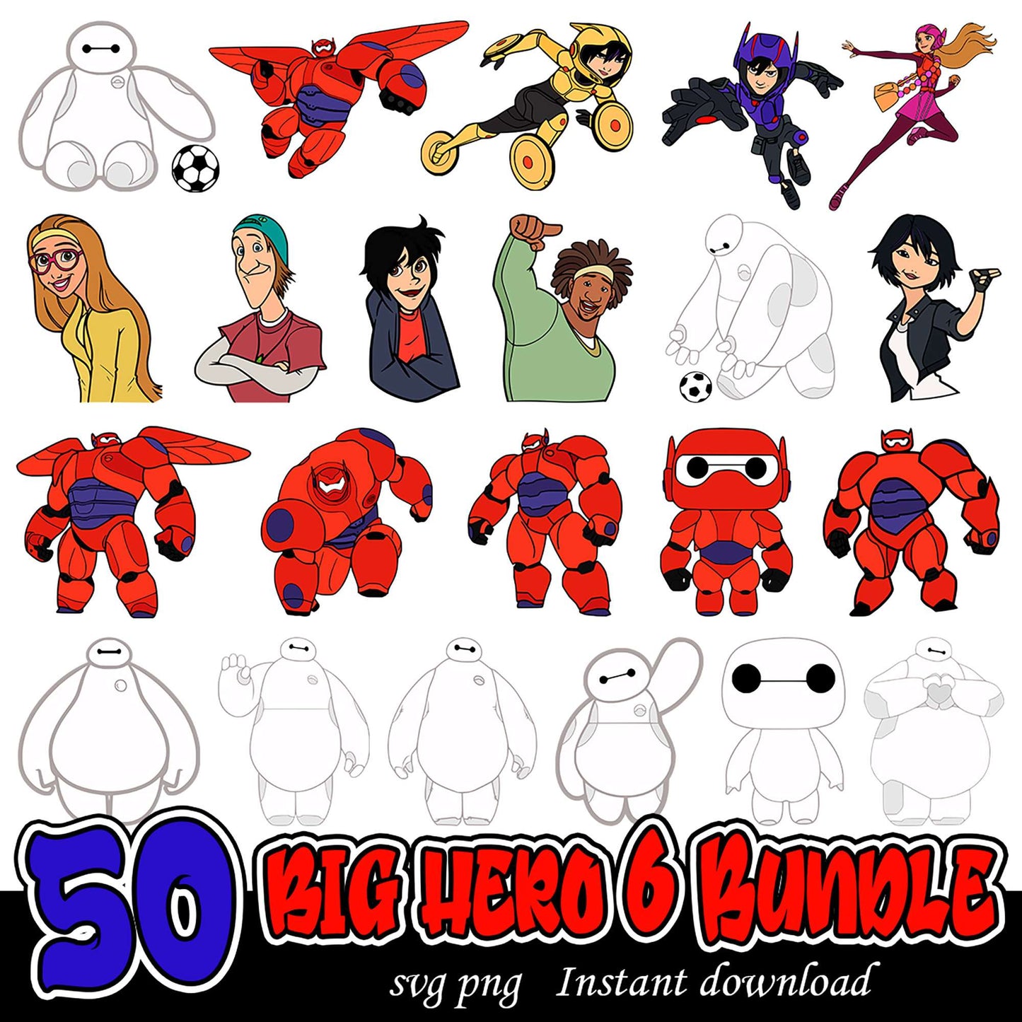 50 Big Hero 6 SVG Bundle Characters for Instant Download