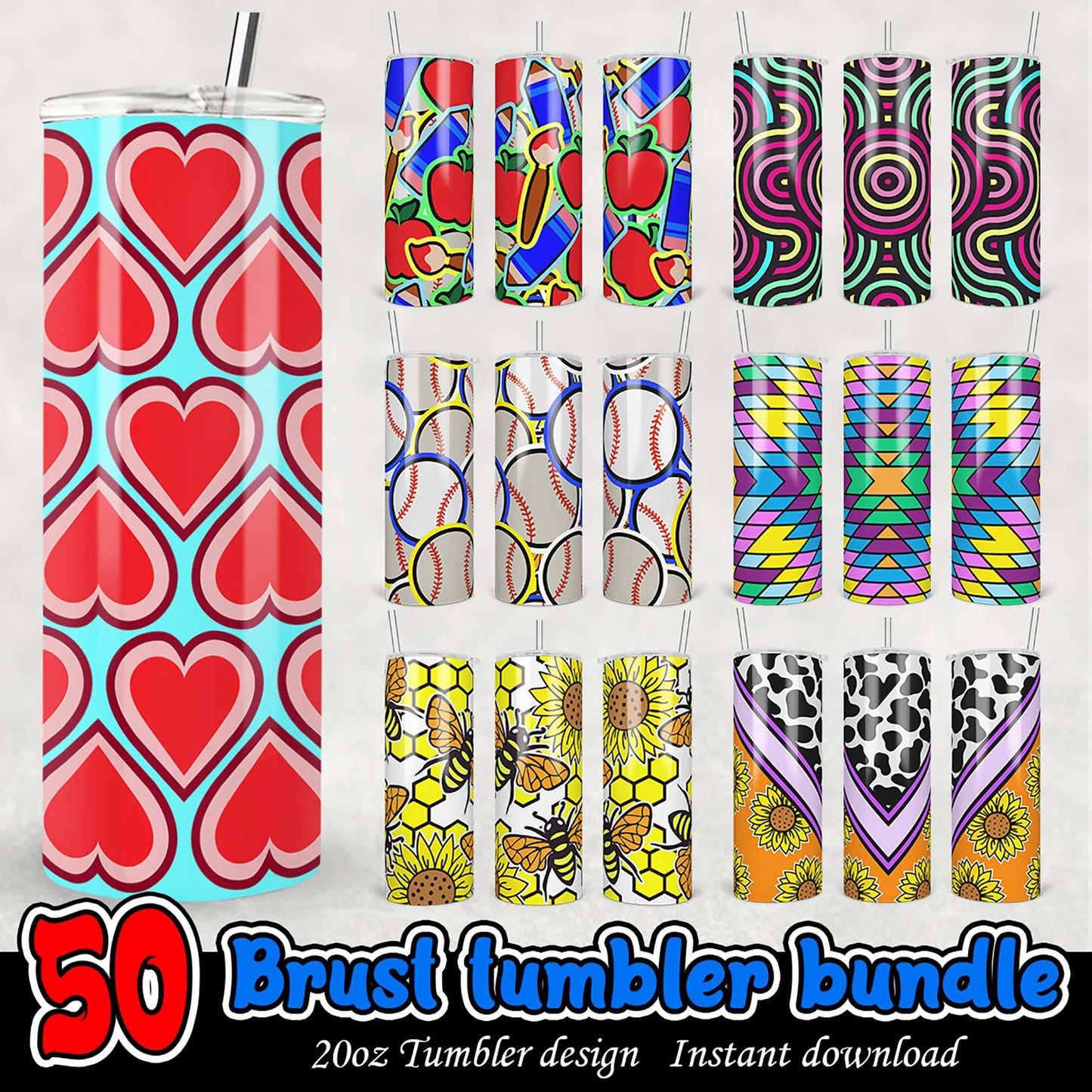 50 Brust Tumbler Designs PNG Bundle