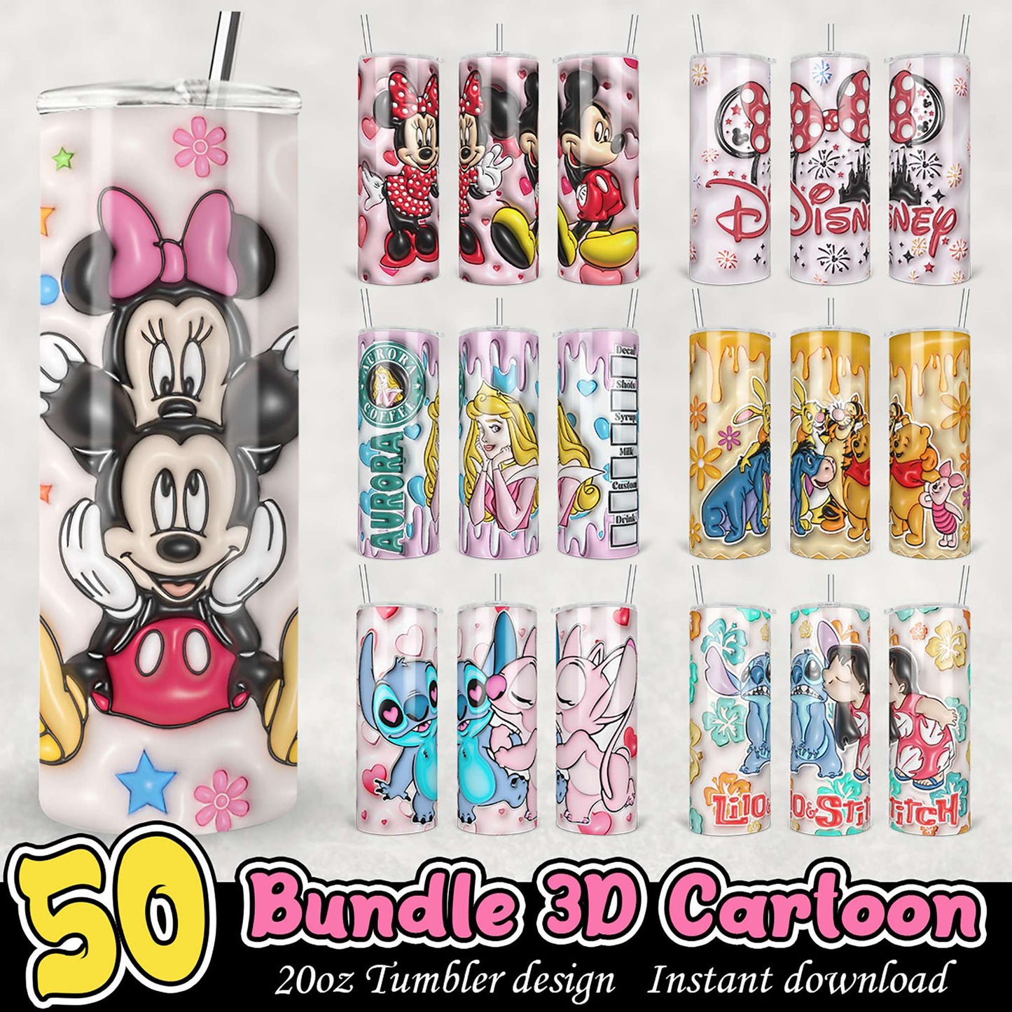 50 Cartoon Tumbler Designs Bundle