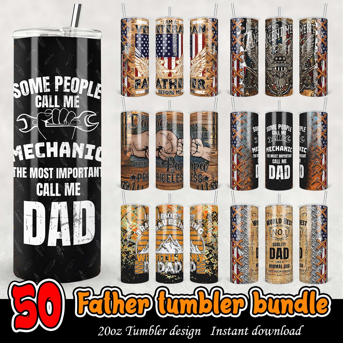 50 Father Tumbler Designs PNG Bundle