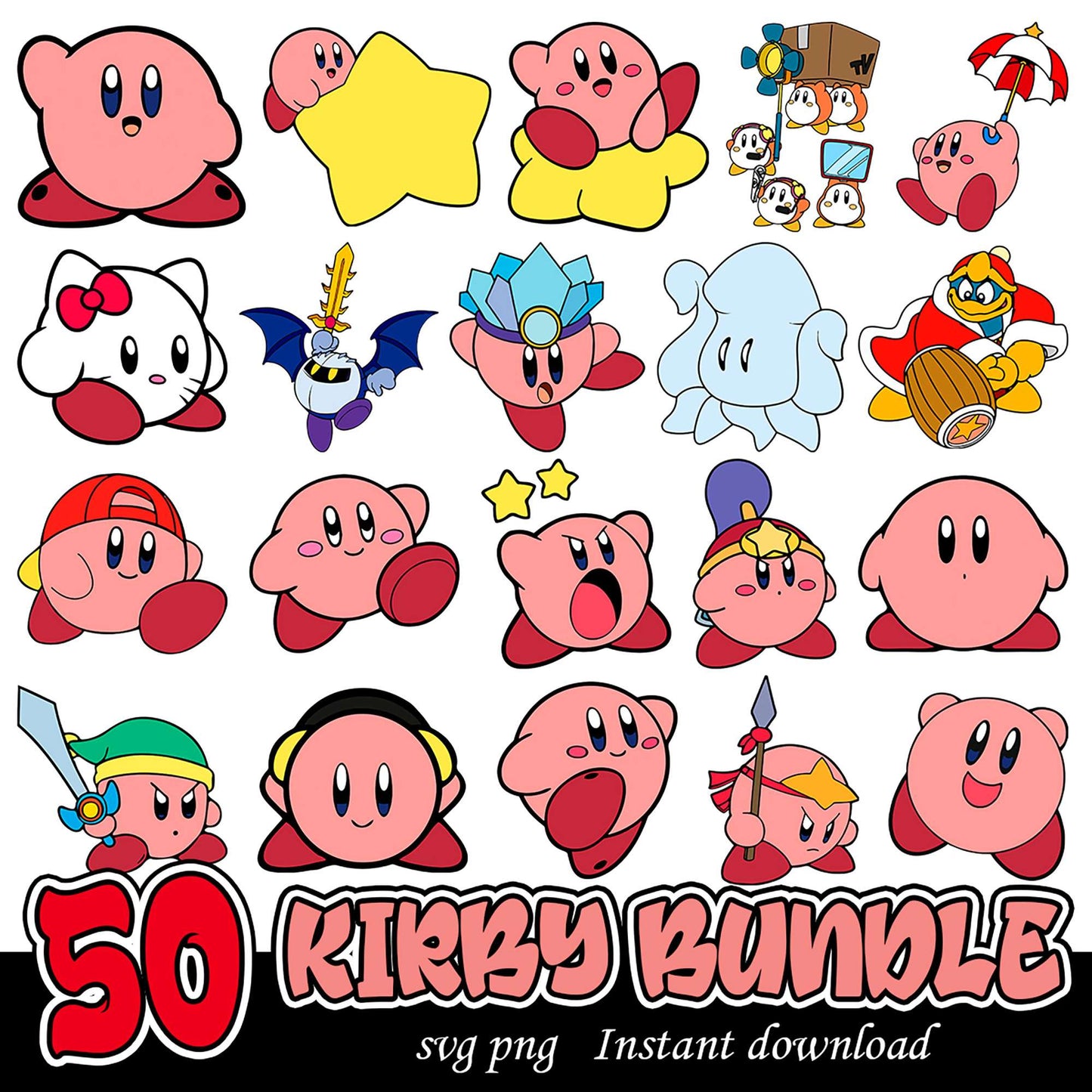 50 Kirby Bundle SVG PNG Instant Download for Crafts and Designs