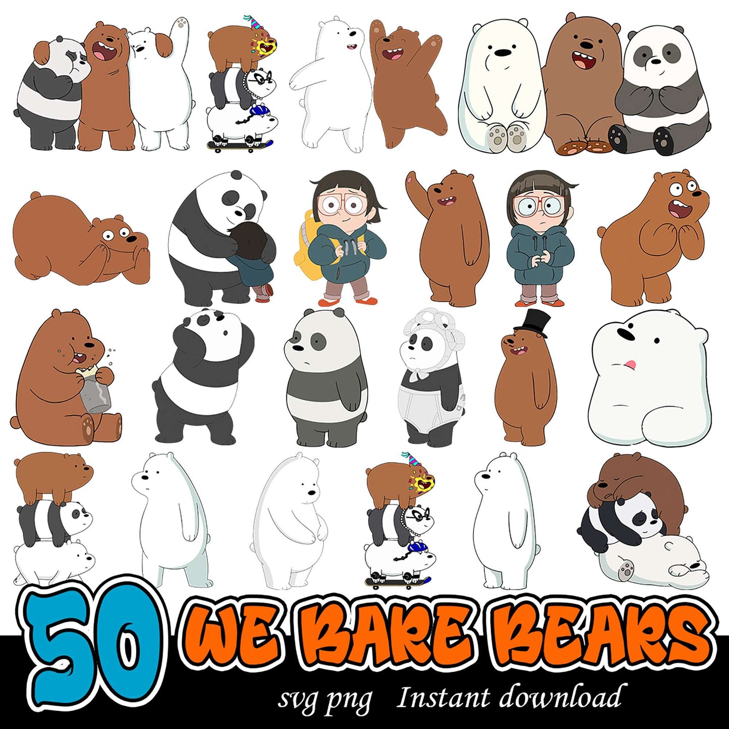 50 We Bare Bears SVG PNG Bundle for Instant Download