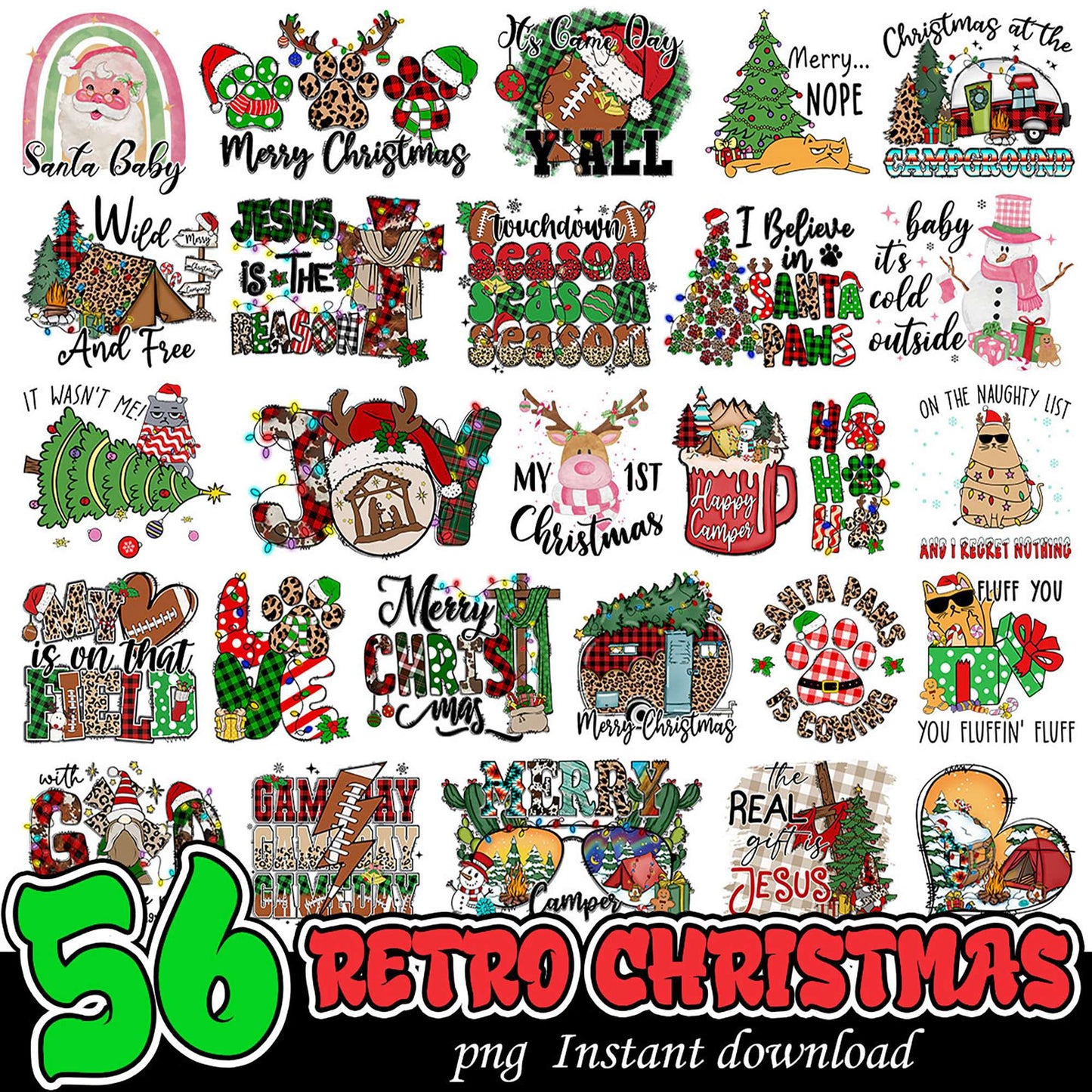 56 Retro Christmas PNG Designs