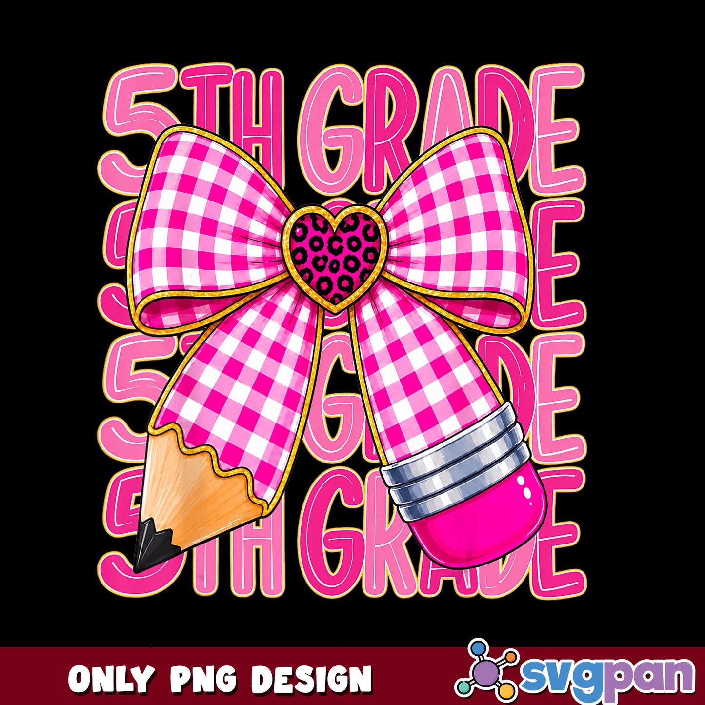 5th Grade Coquette Bow Pencil PNG, Back To School PNG, Teacher PNG