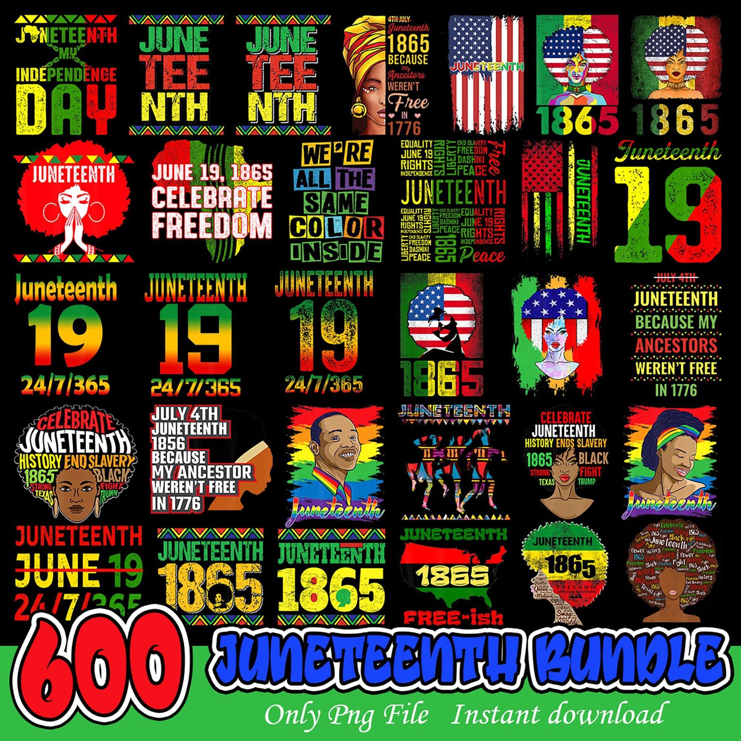 600 Unique Juneteenth PNG Bundle for Instant Download