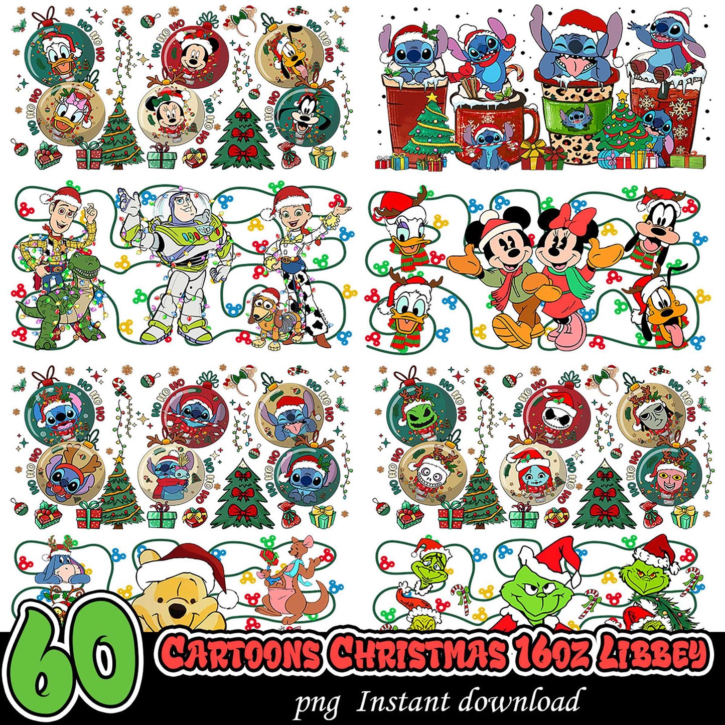 60 Cartoon Christmas PNG Sublimation Designs