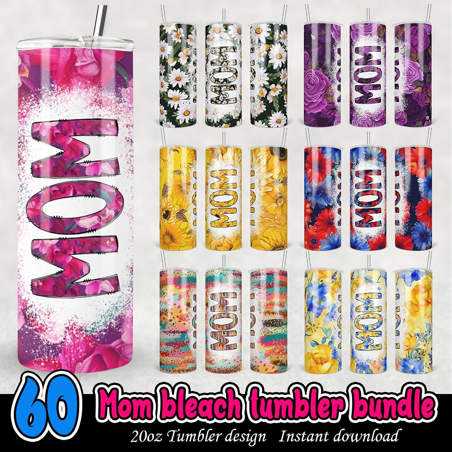 60 Mom Tumbler Designs Bundle PNG