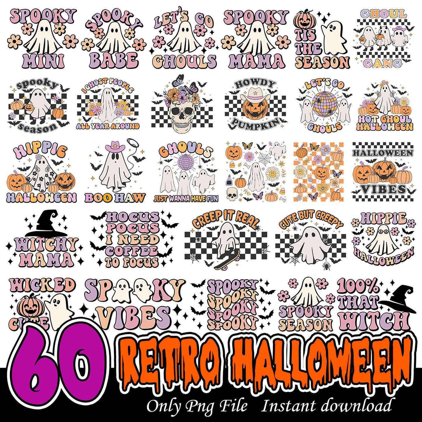 60 Retro Halloween Bundle PNG Designs for Spooky Fun