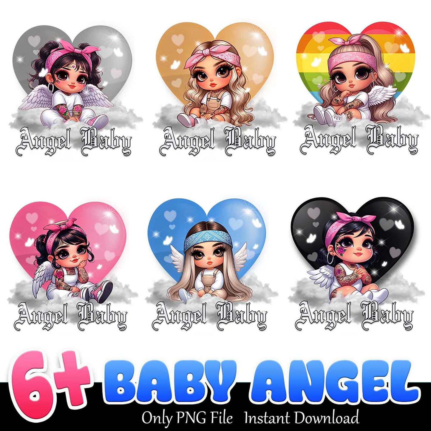 6 Baby Angels PNG Bundle Instant Download