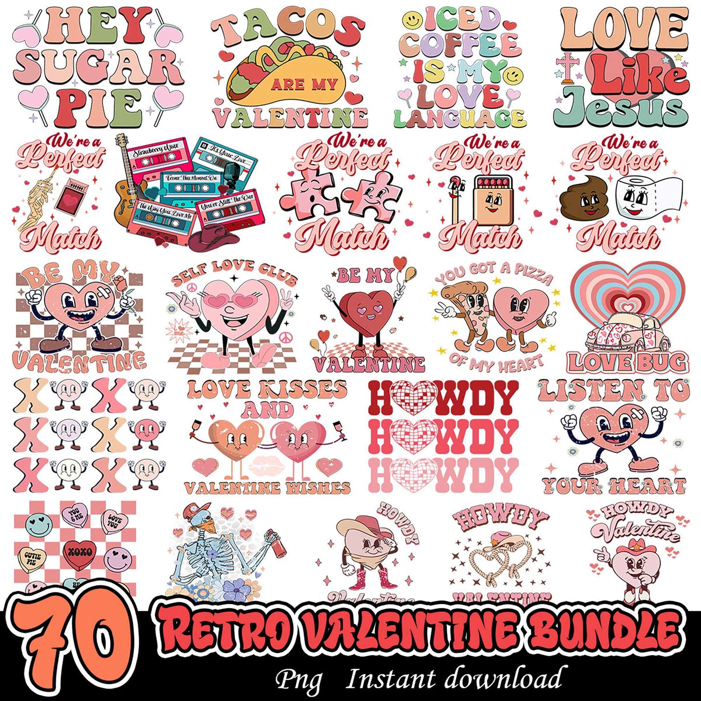 70 Retro Valentine PNG Bundle