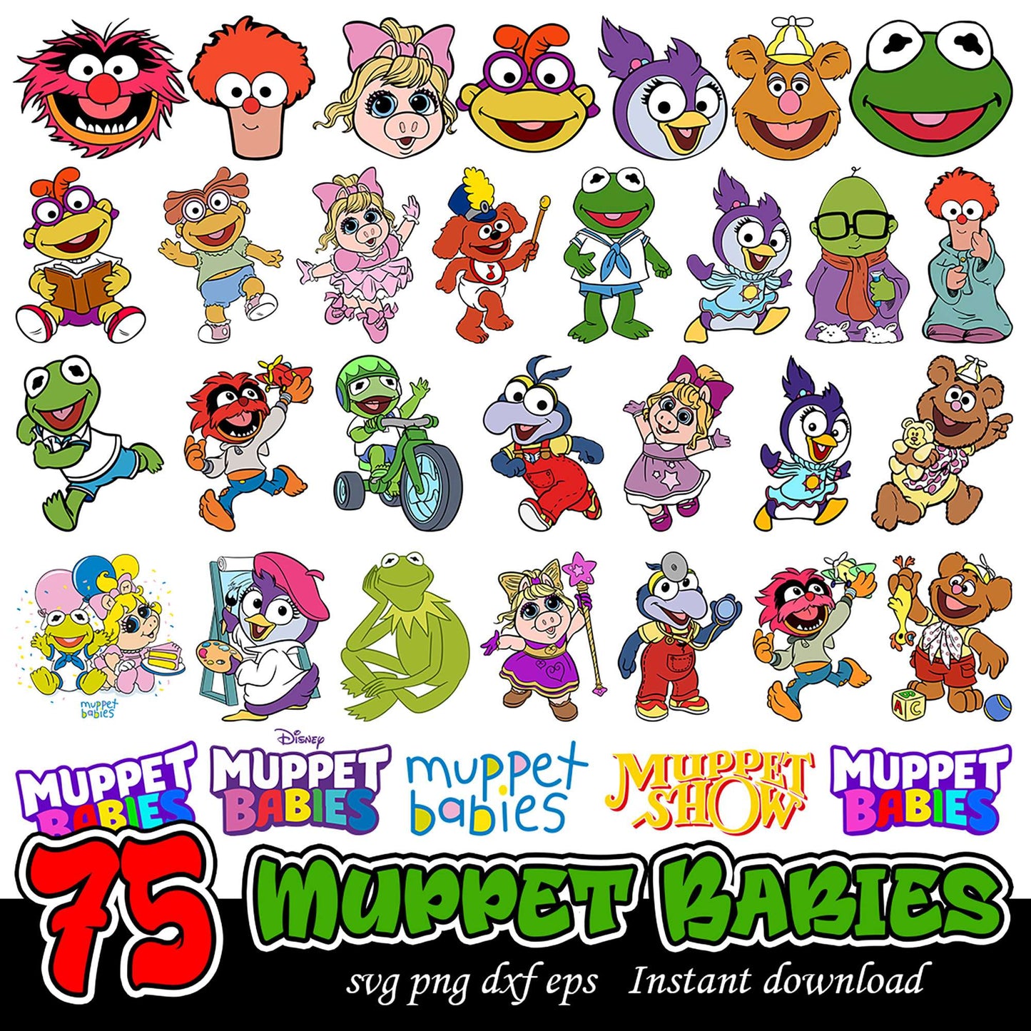 75 Muppet Babies SVG Bundle for Instant Download Fun Designs
