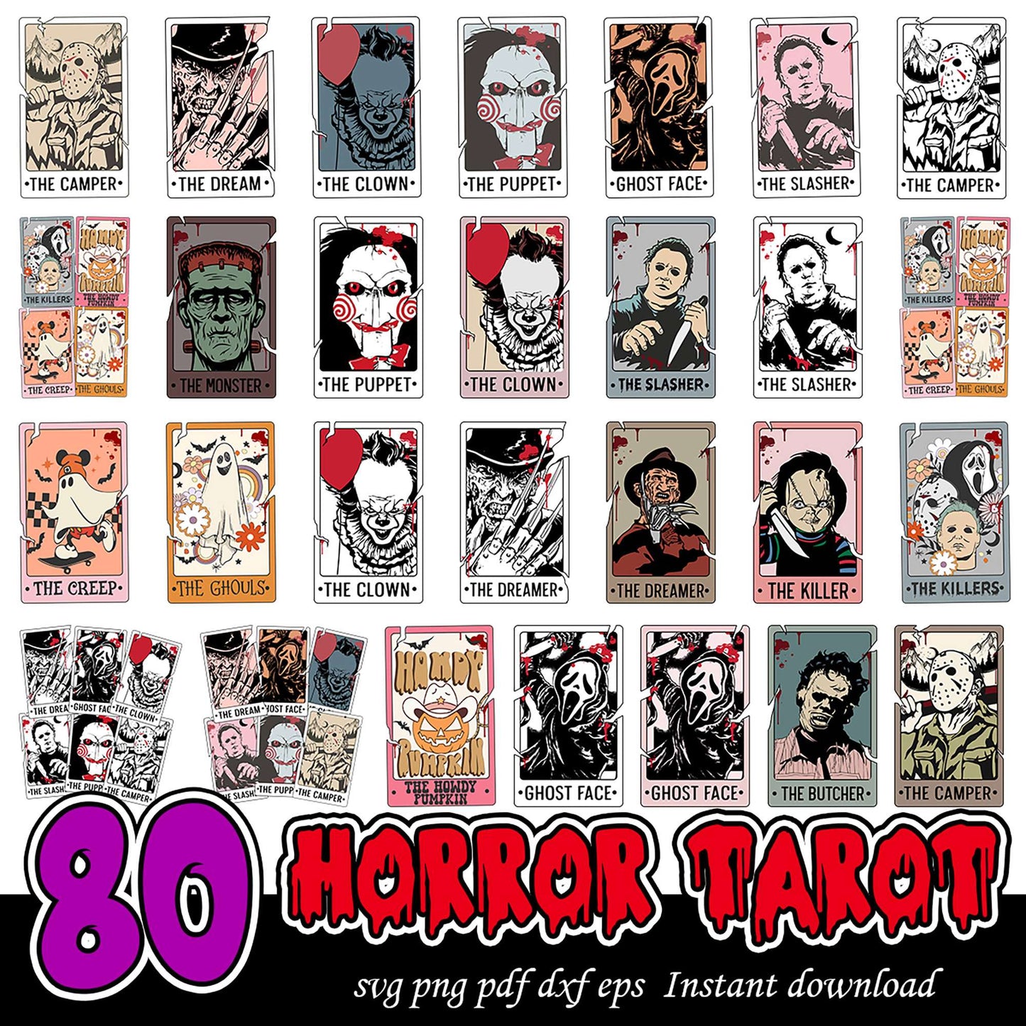 80 Horror Tarot Card Bundle for Creative Projects Download