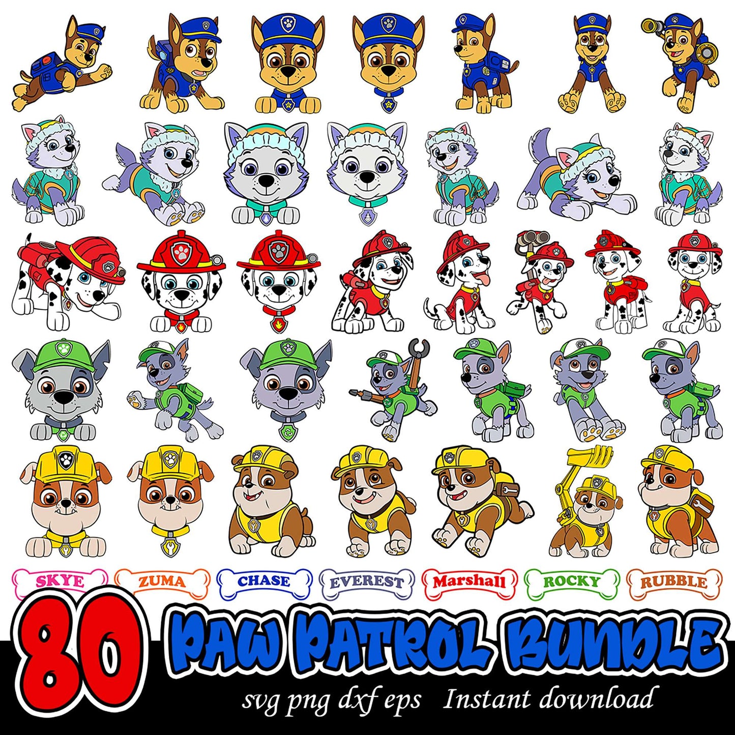 80 Paw Patrol Bundle SVG Designs for Instant Download
