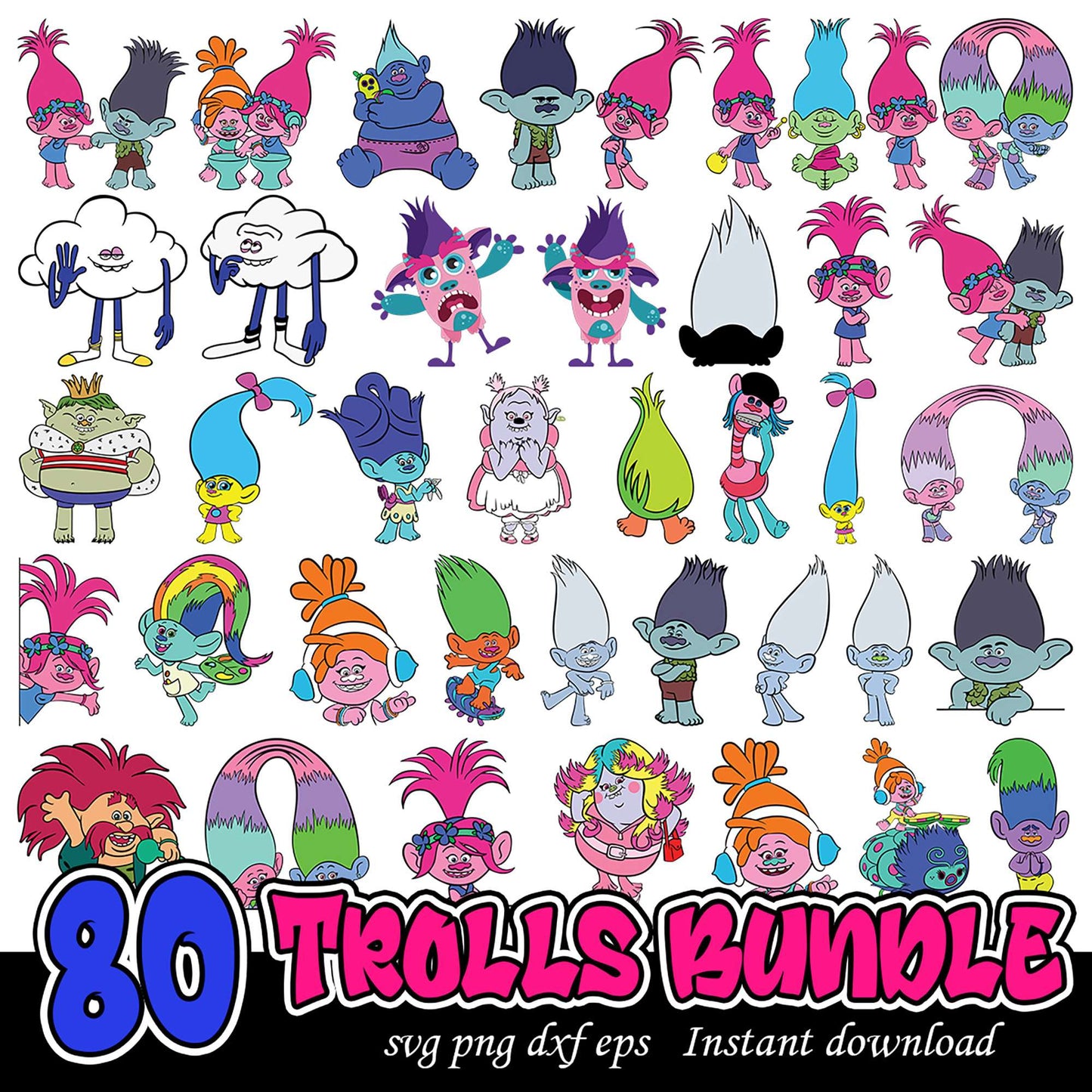 80 Trolls SVG Bundle Instant Download for Crafting Joy