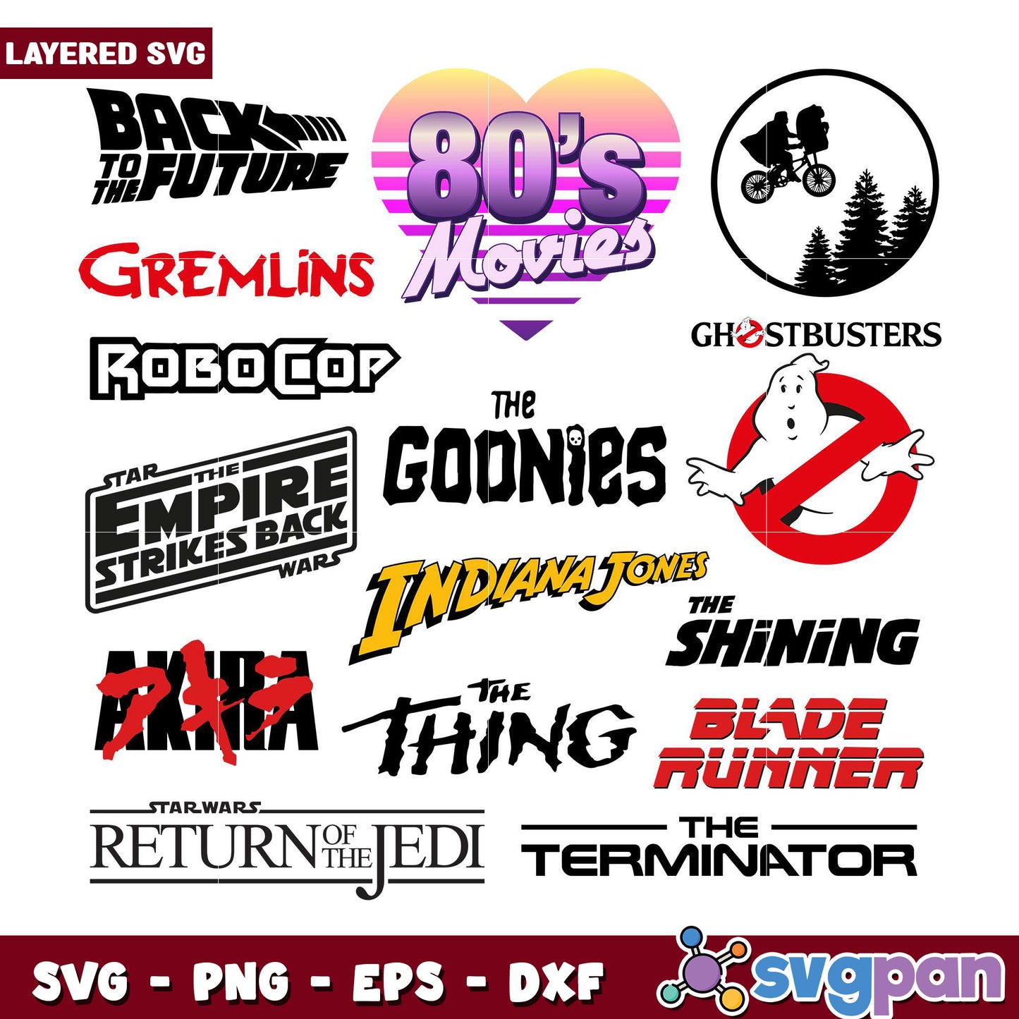 80s Movie SVG Bundle 12 Layered Designs