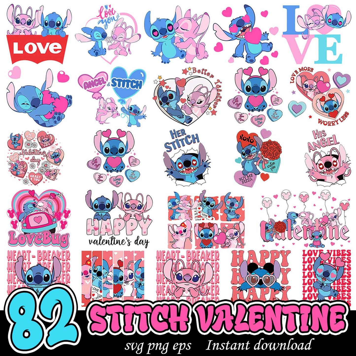 82 Stitch Valentine SVG Bundle Instant Download