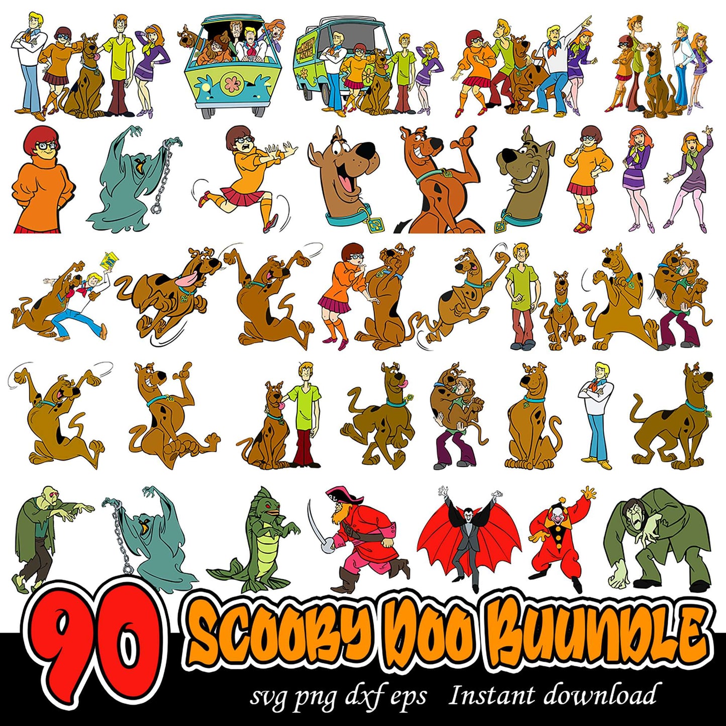 90 Scooby Doo Bundle SVG PNG DXF Instant Download Art