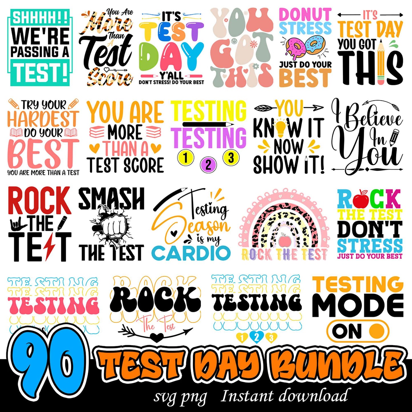 90 Test Day SVG Bundle for Students and Teachers Instant Download