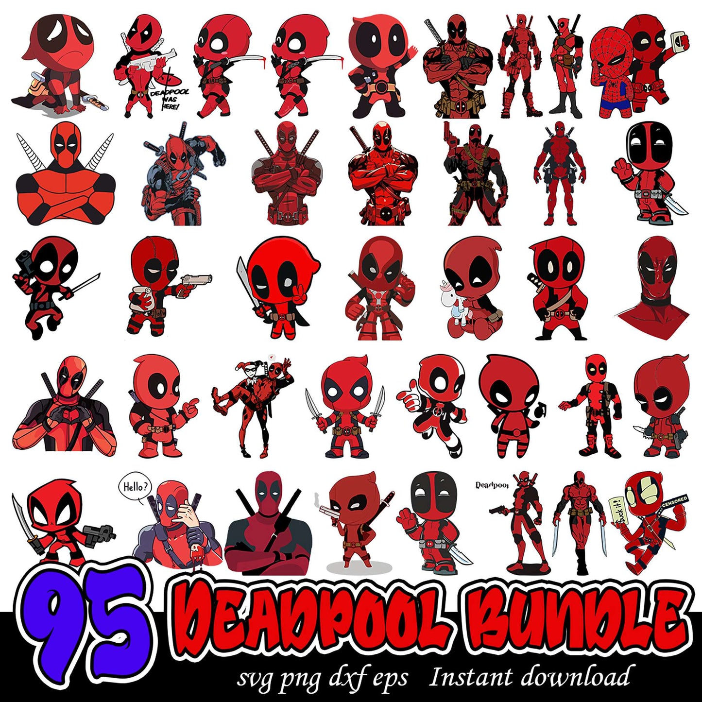 95 Deadpool SVG Bundle for Instant Download Art Projects
