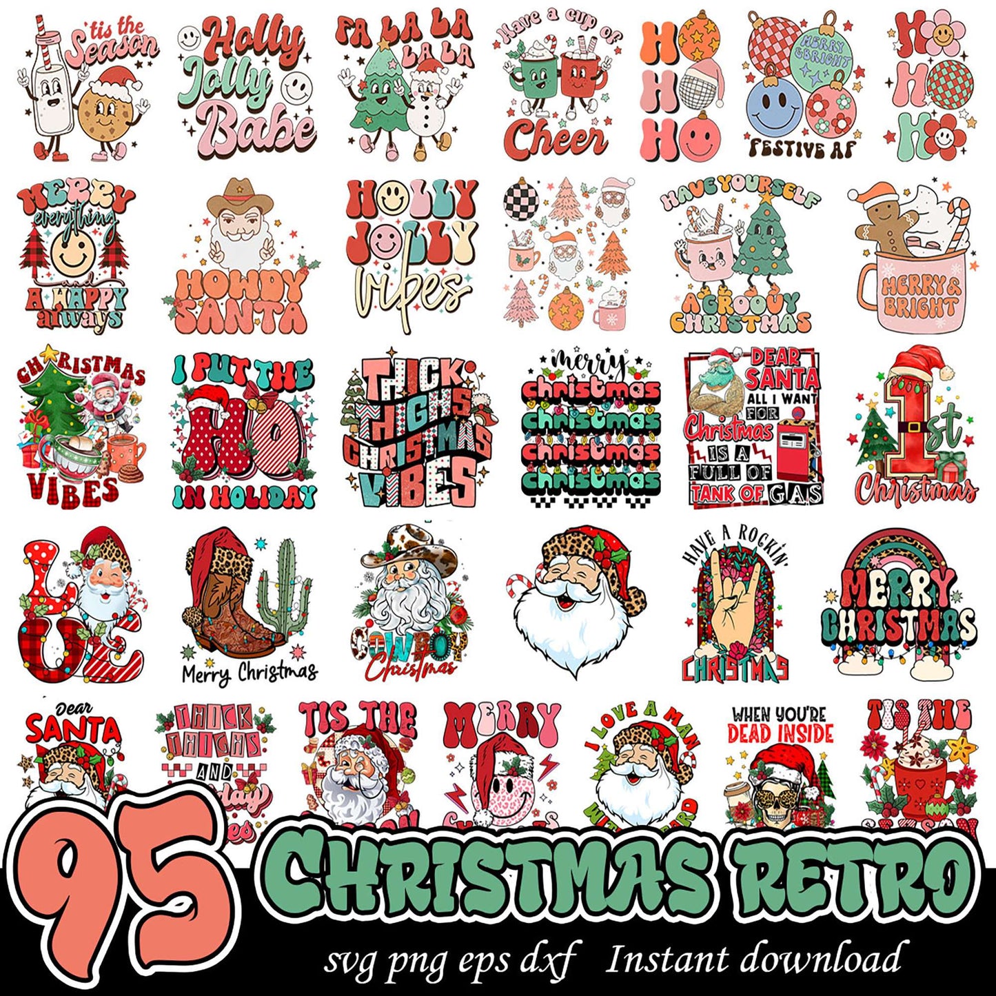 95 Retro Christmas SVG PNG Bundle