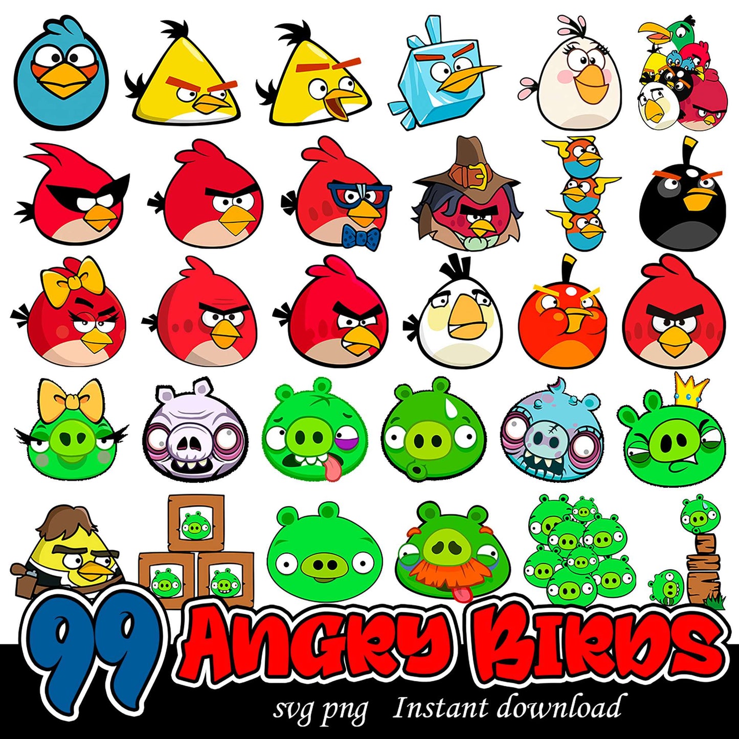 99 Angry Birds SVG PNG Bundle Instant Download Graphics