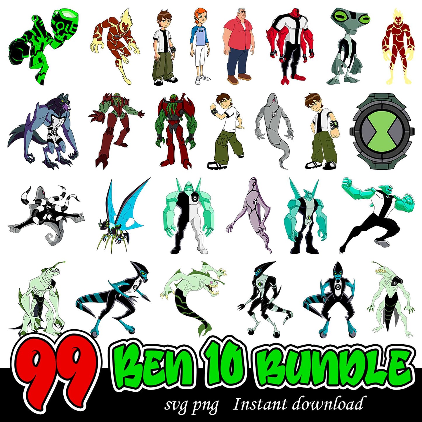 99 Ben 10 SVG PNG Bundle for Instant Download Fun