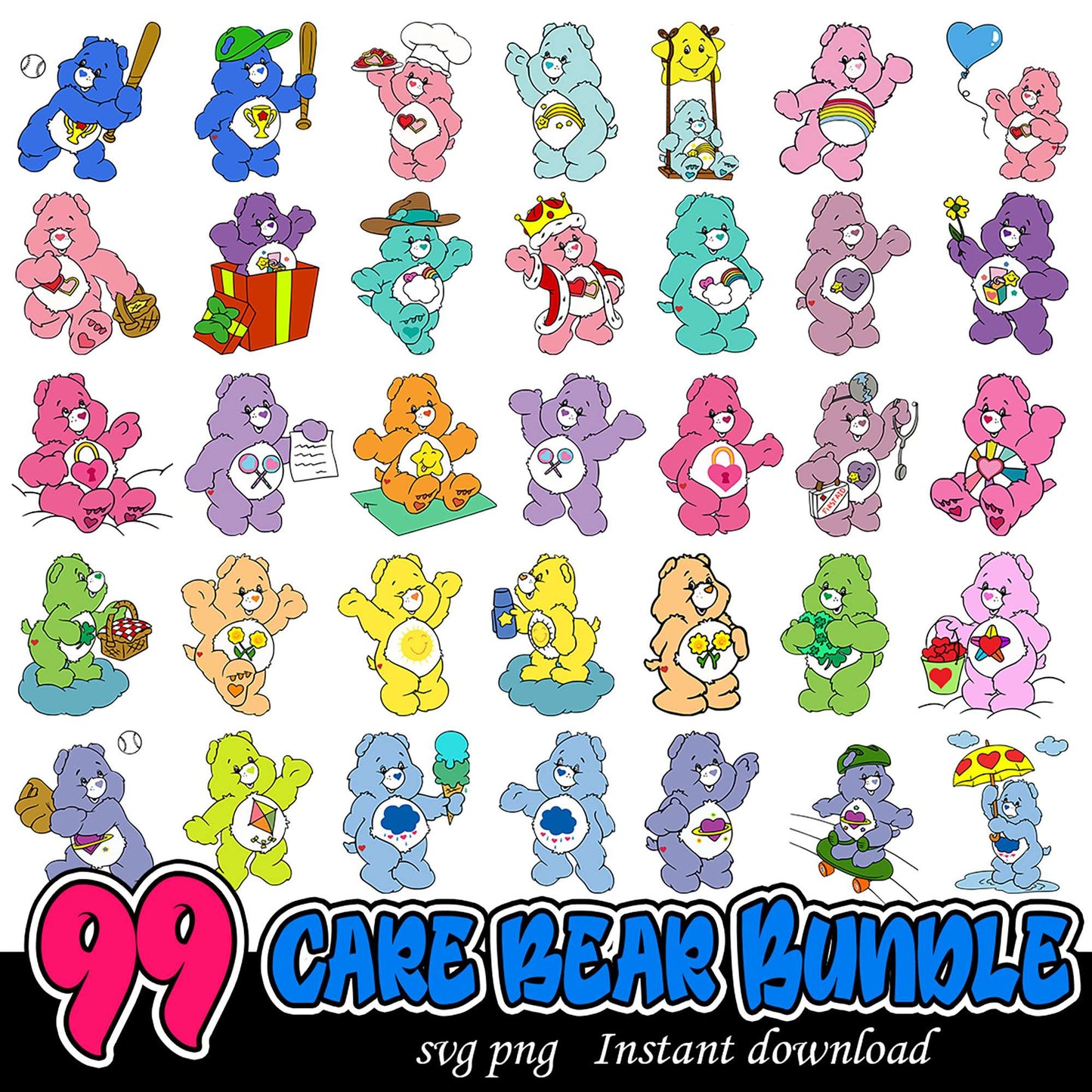 99 Care Bear SVG Bundle for Instant Download Fun Crafts