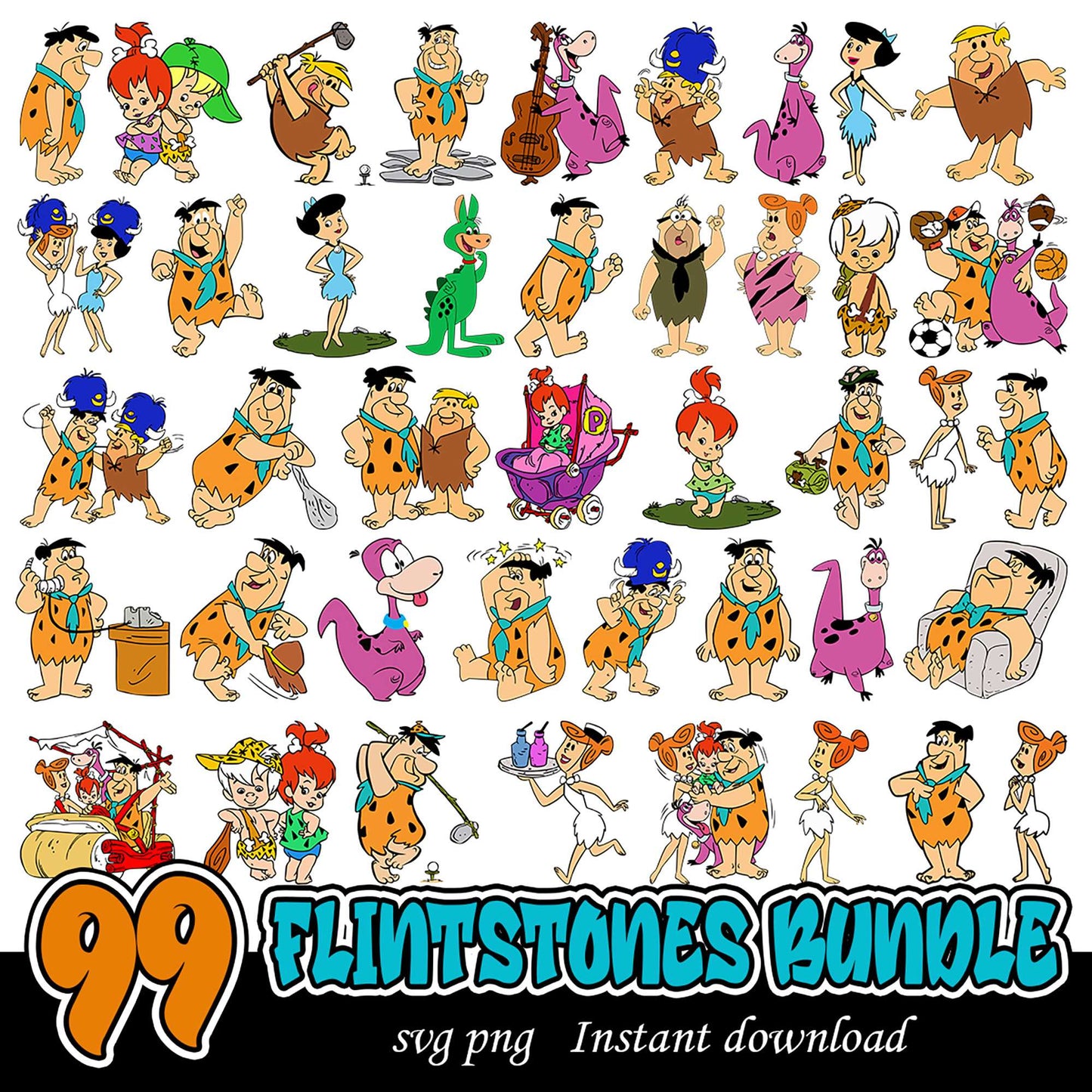 99 Flintstones Bundle SVG Clipart Instant Download Pack