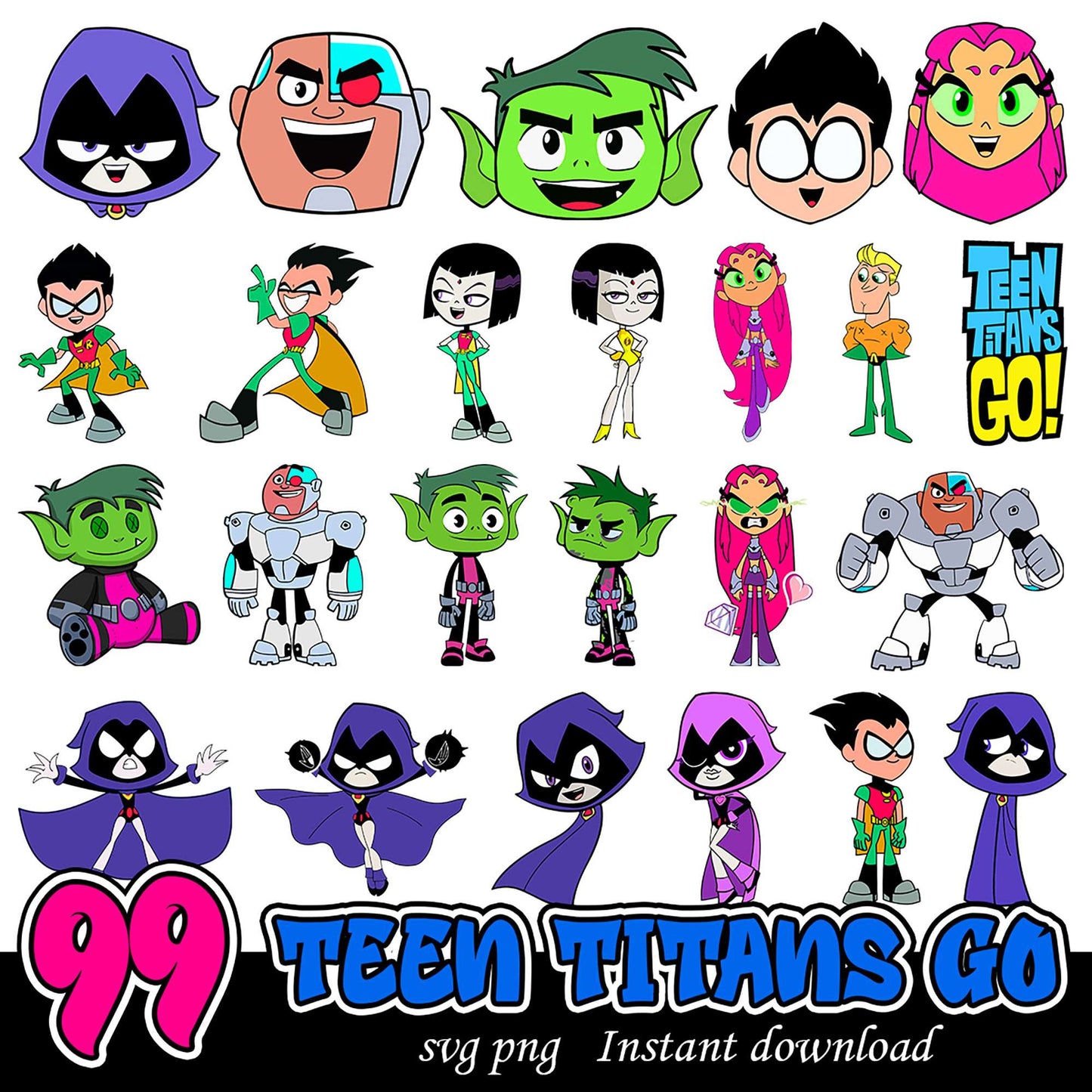 99 Teen Titans Go Bundle SVG Instant Download Graphics Pack