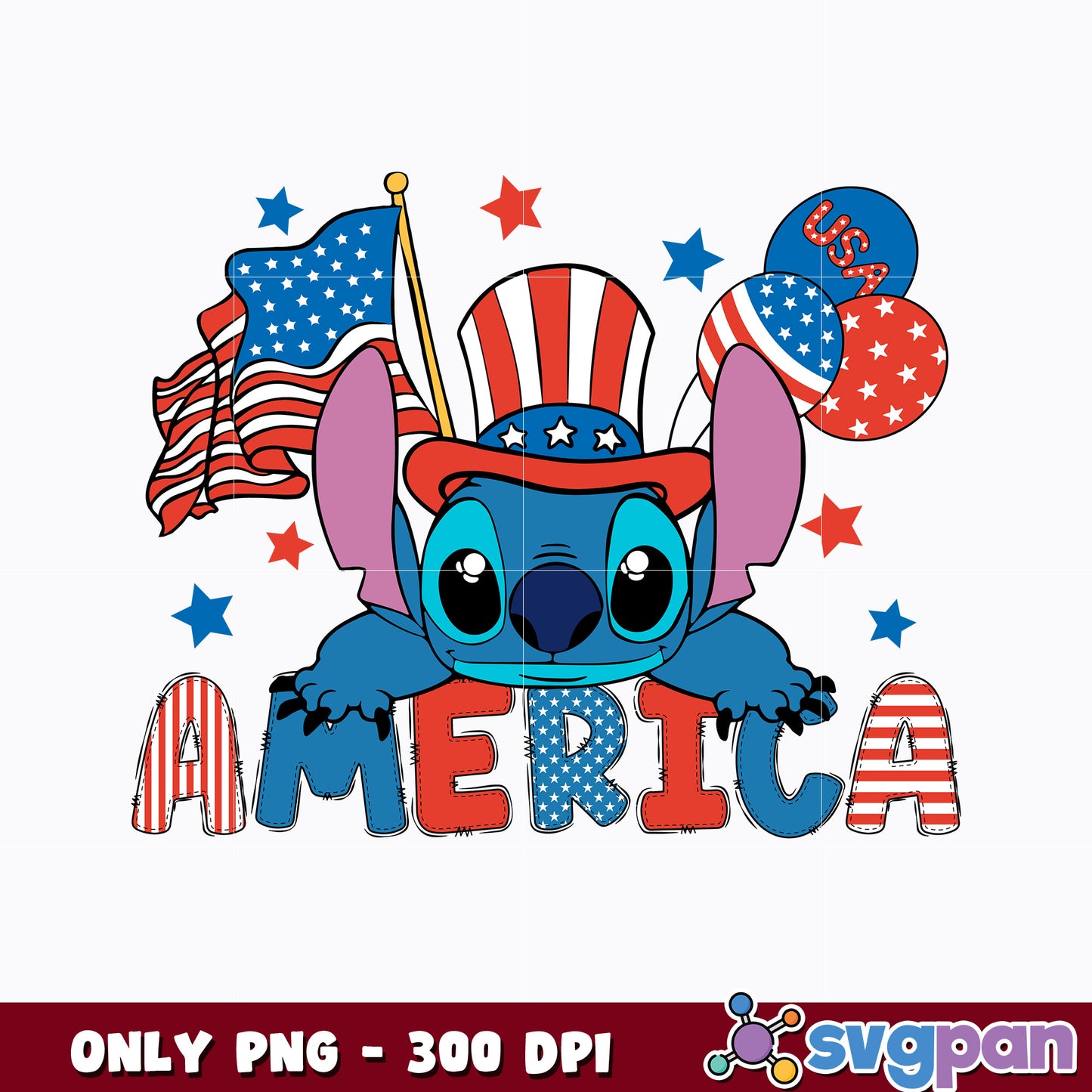 Stitch American cute 4th of July png