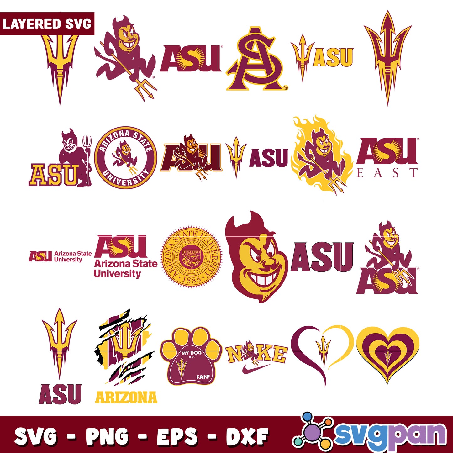 ASU Logo Bundle SVG Layered Files PNG EPS DXF