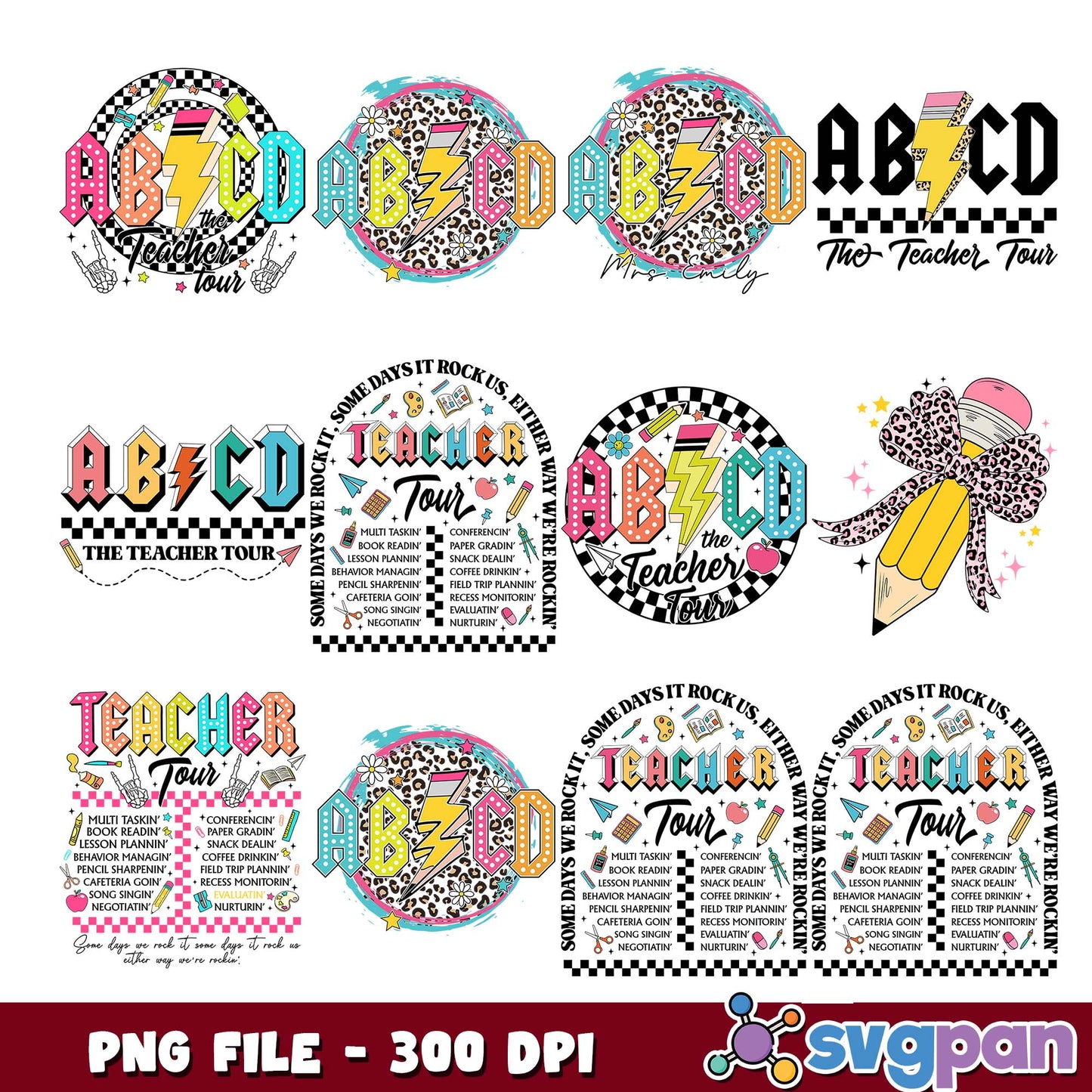Abcd the teacher tour png bundle