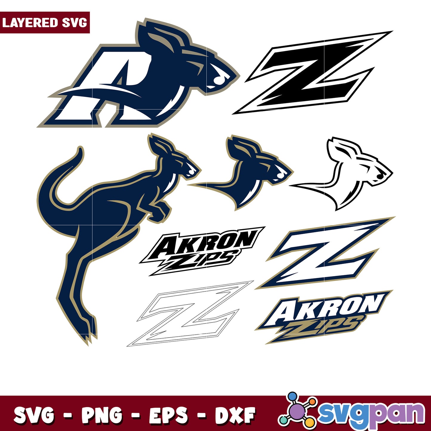 Akron Zips Logo Bundle Layered SVG Designs