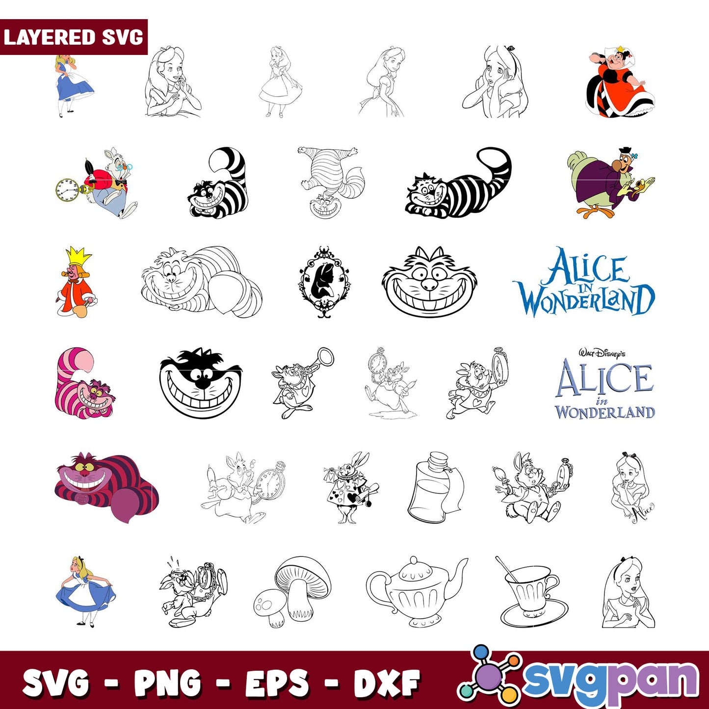 Alice in Wonderland SVG Bundle Layered Files