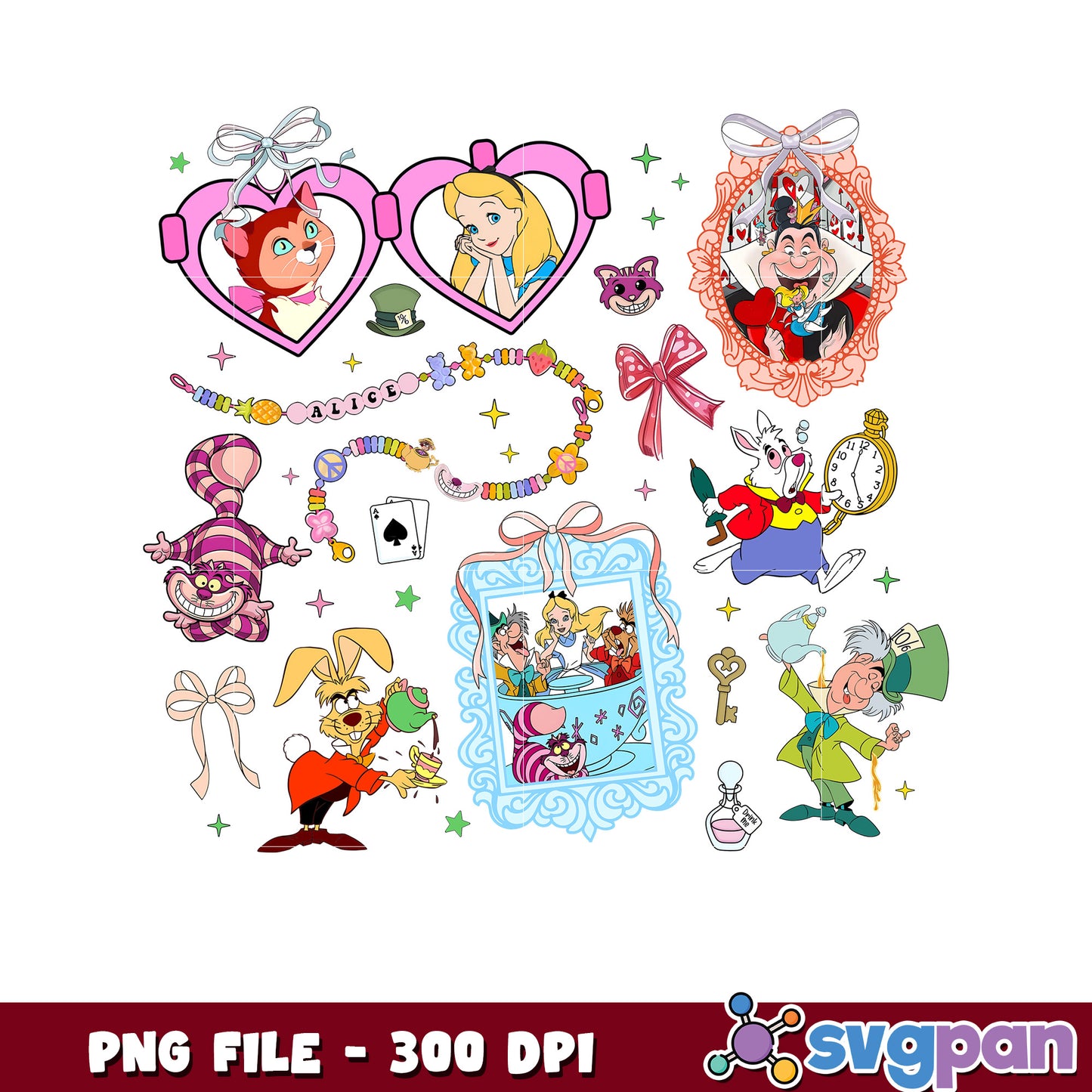 Alice in wonderland characters png, alice and mad hatter png, cheshire cat smile png