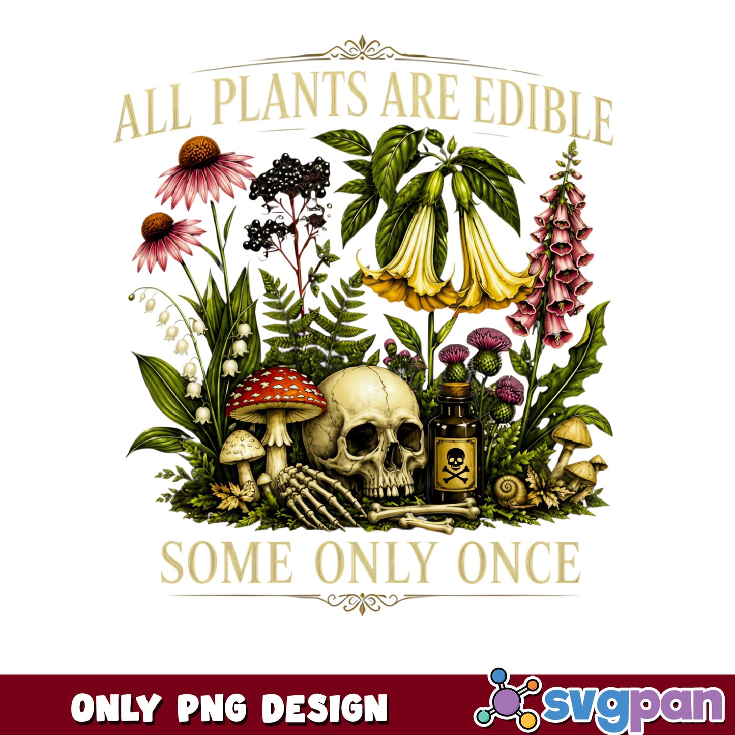 All Plants Are Edible Some Only Once, Skull PNG, Botanical PNG
